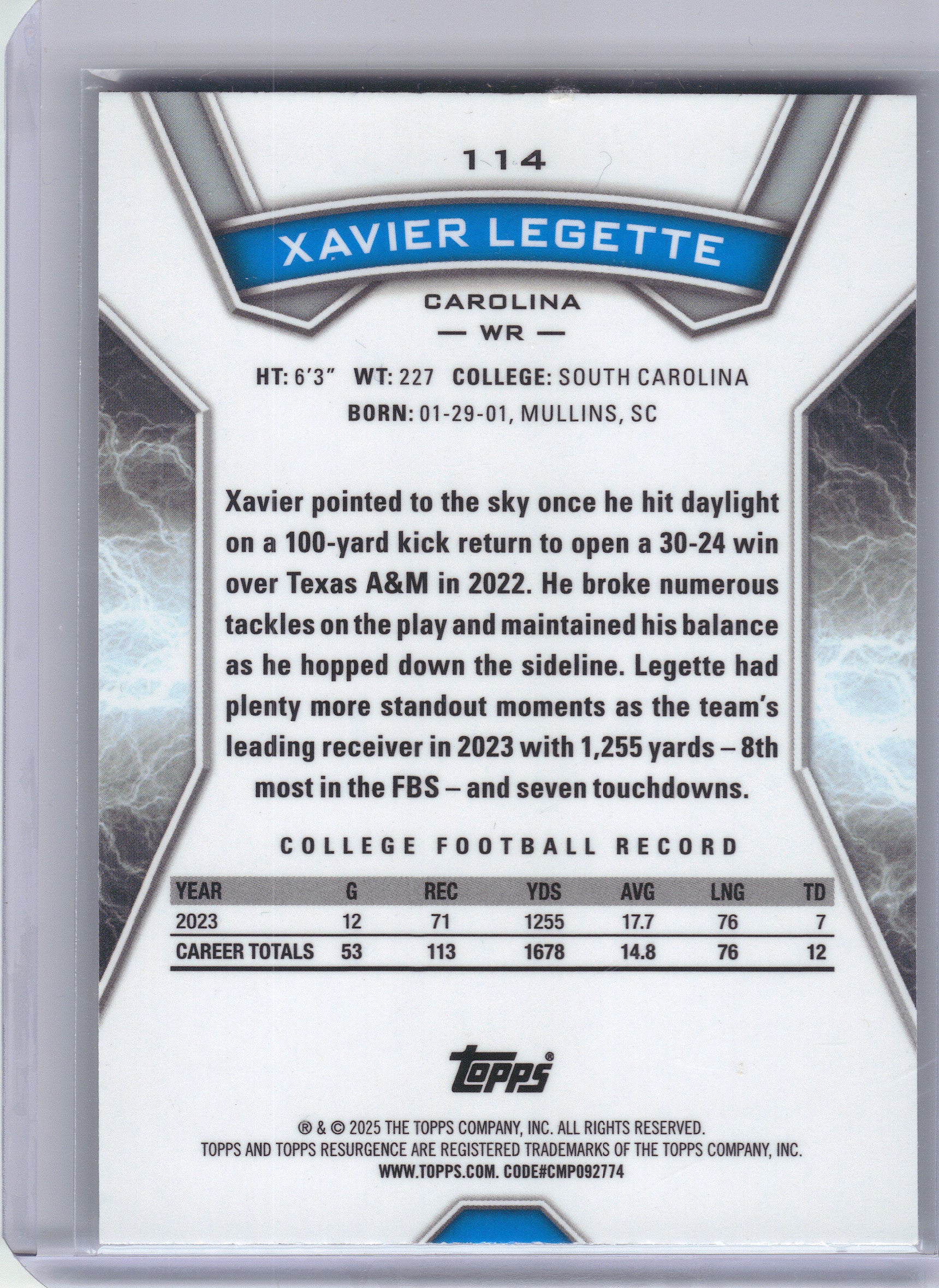 2024 Topps Resurgence #114 Xavier Legette Teal Surge #/149 Carolina Panthers SN,RC
