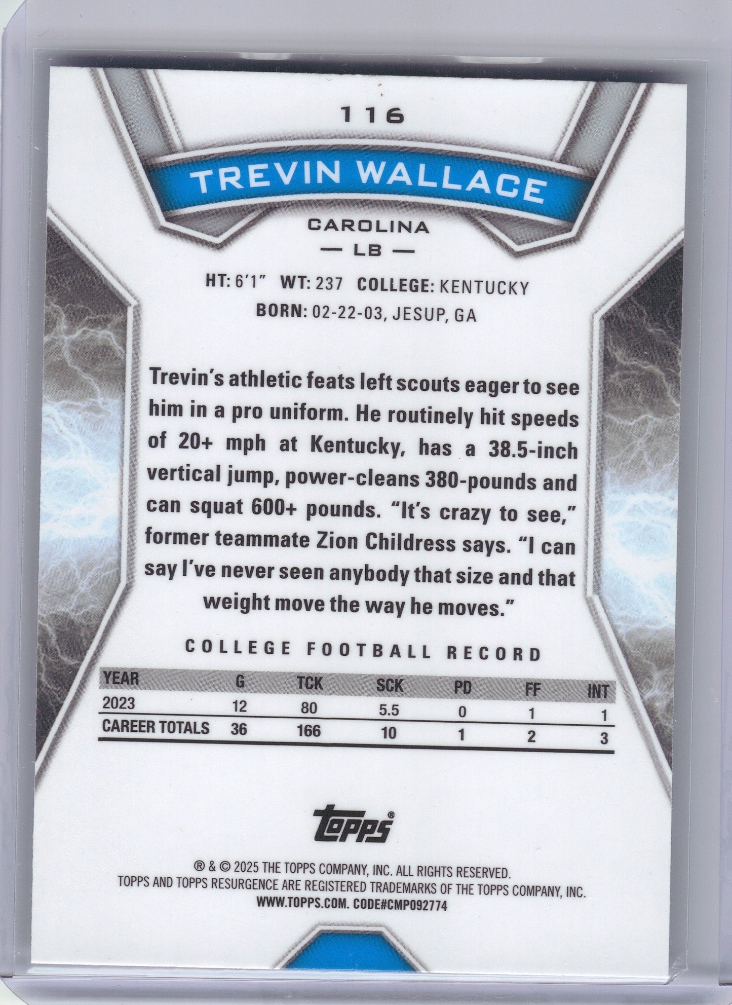2024 Topps Resurgence #116 Trevin Wallace Sky Blue & Pink Shock Carolina Panthers RC