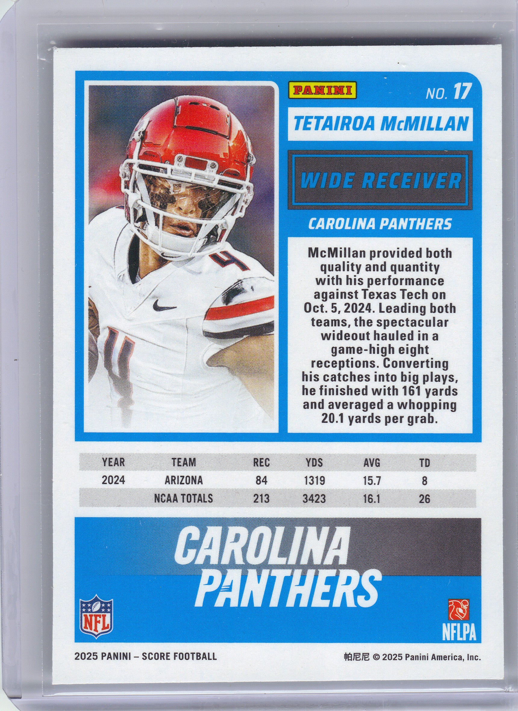 2025 Score #17 Tetairoa McMillan Carolina Panthers RC