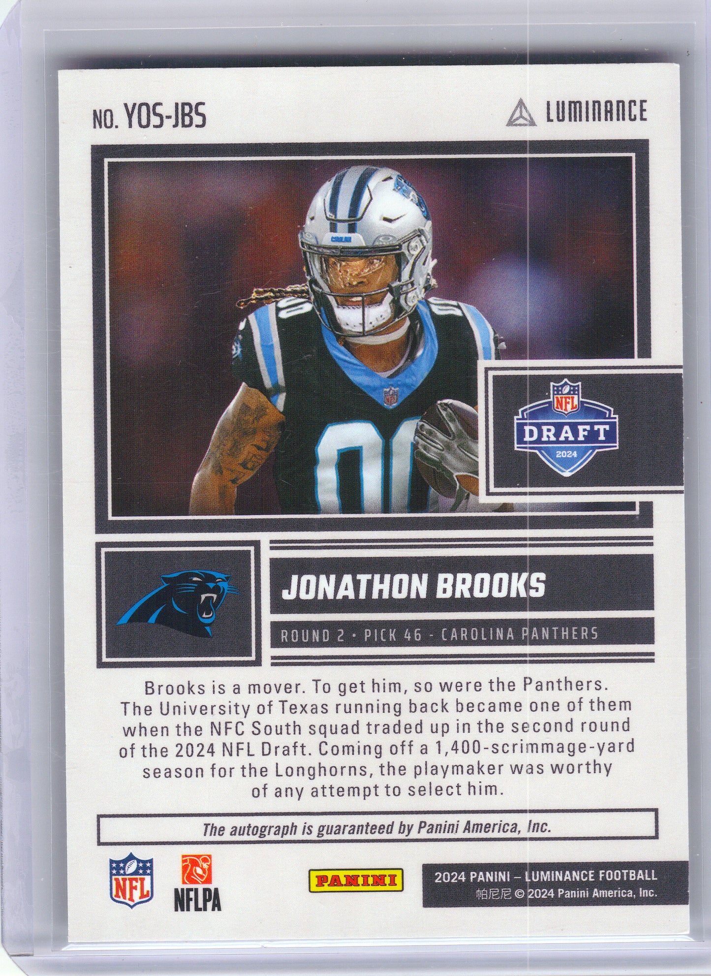 2024 Panini Luminance #YOS-JBS Jonathon Brooks Year One Signatures RPS Red Carolina Panthers AU