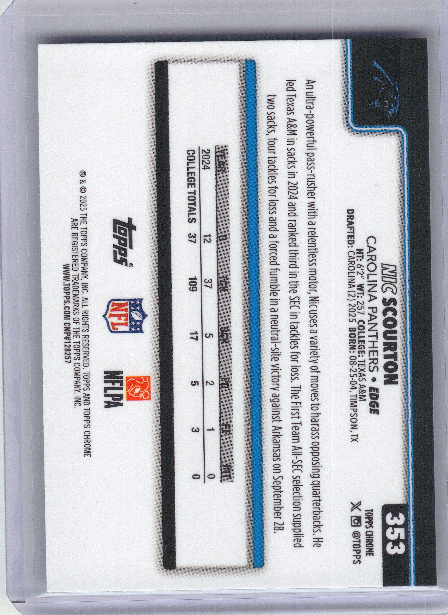 2025 Topps Chrome #353 Nic Scourton X-Fractor Carolina Panthers RC