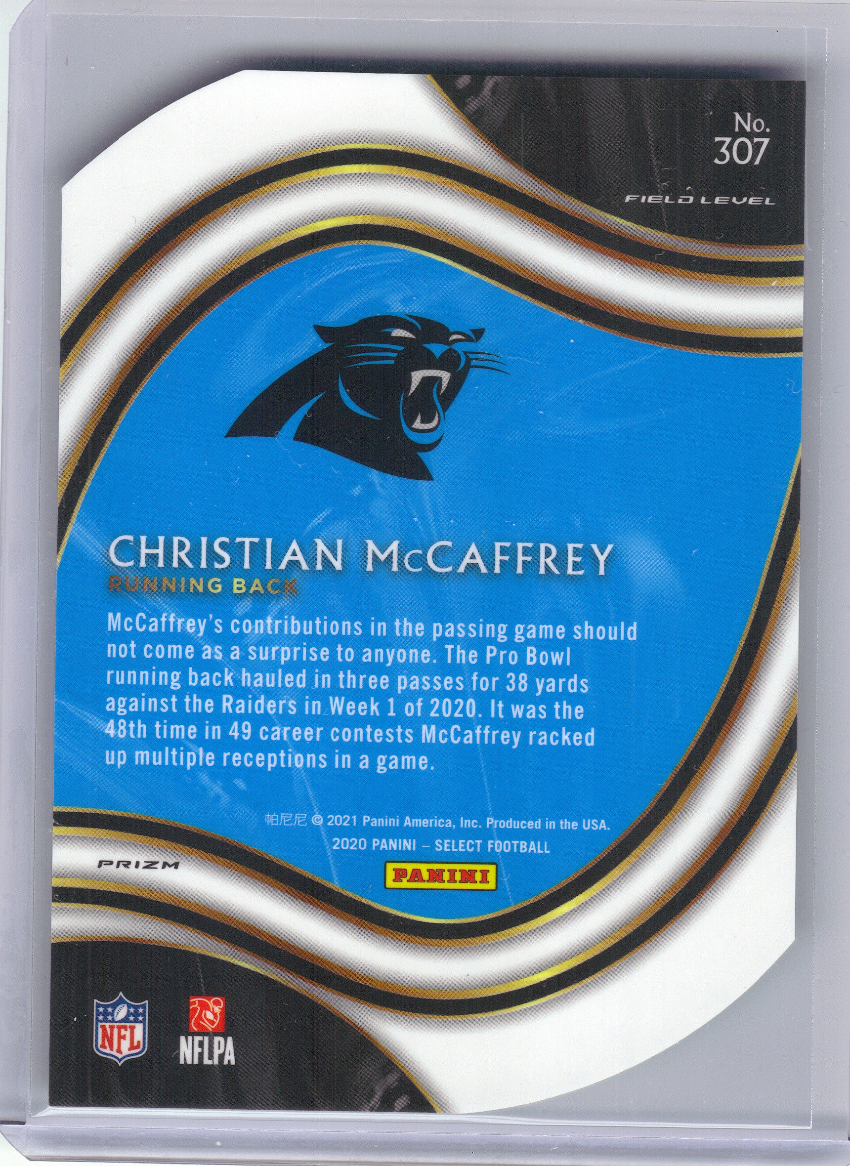 2020 Panini Select #307 Christian McCaffrey Neon Green Prizm Die Cut Carolina Panthers