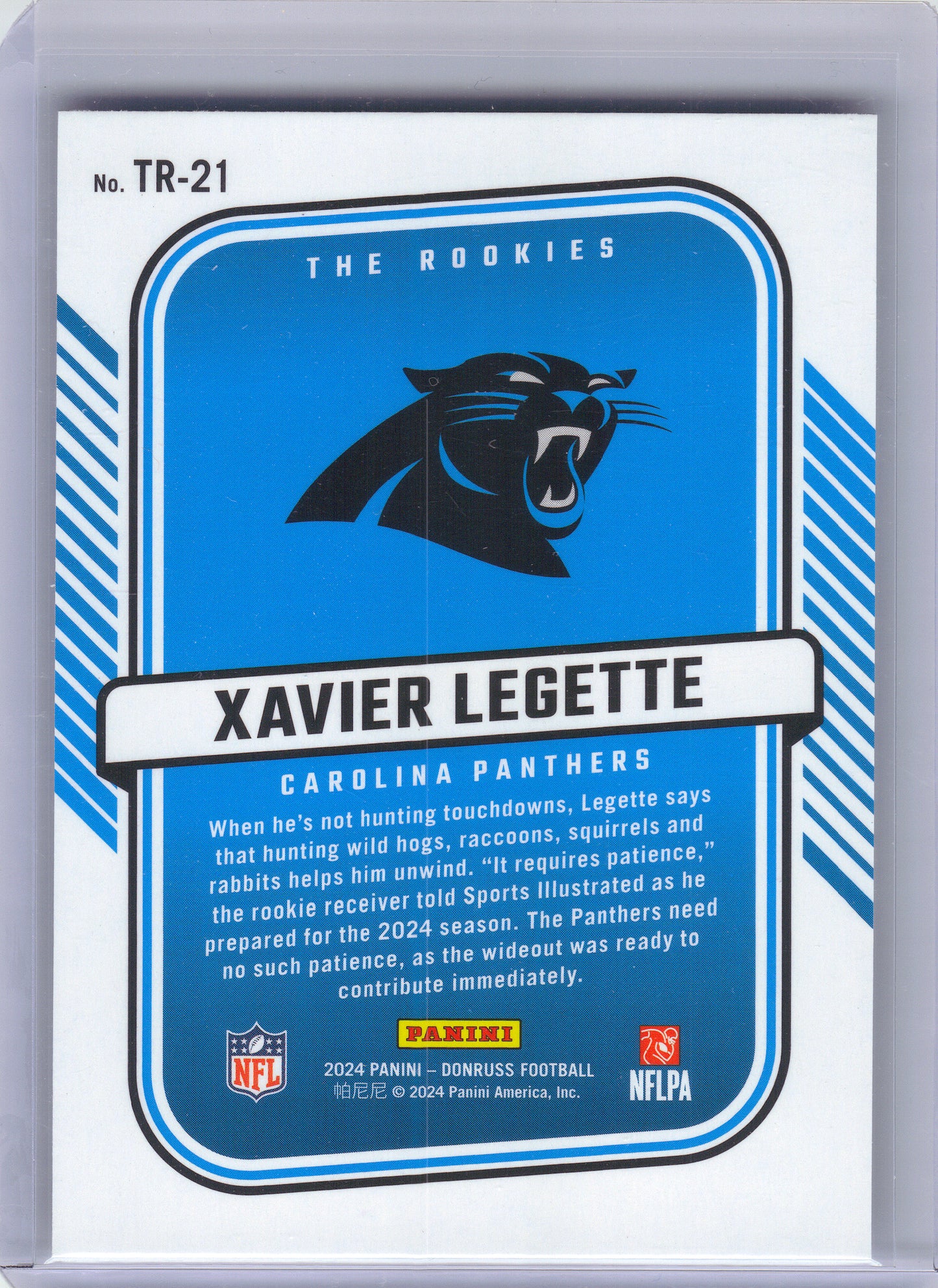 2024 Donruss #TR-21 Xavier Legette The Rookies Carolina Panthers