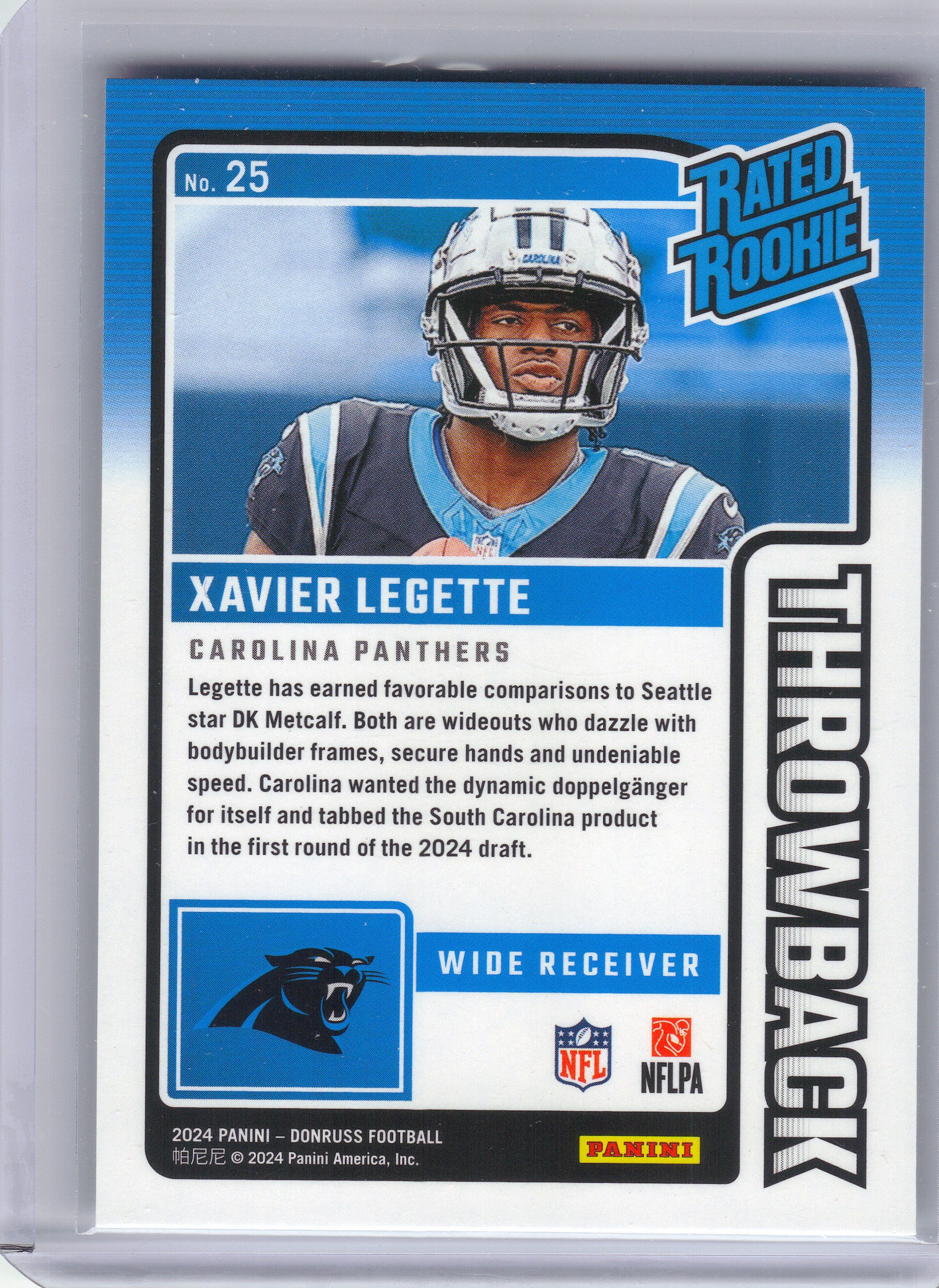 2024 Donruss #25 Xavier Legette Rated Rookies Throwback Carolina Panthers