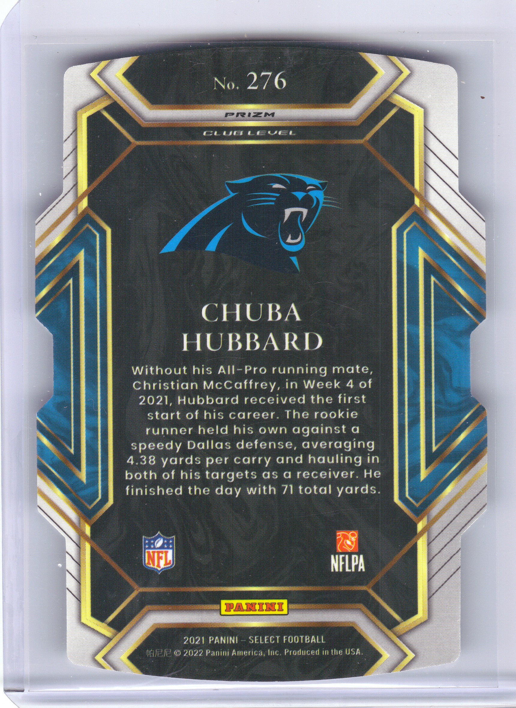 2021 Panini Select #276 Chuba Hubbard Silver Prizm Die Cut Carolina Panthers RC