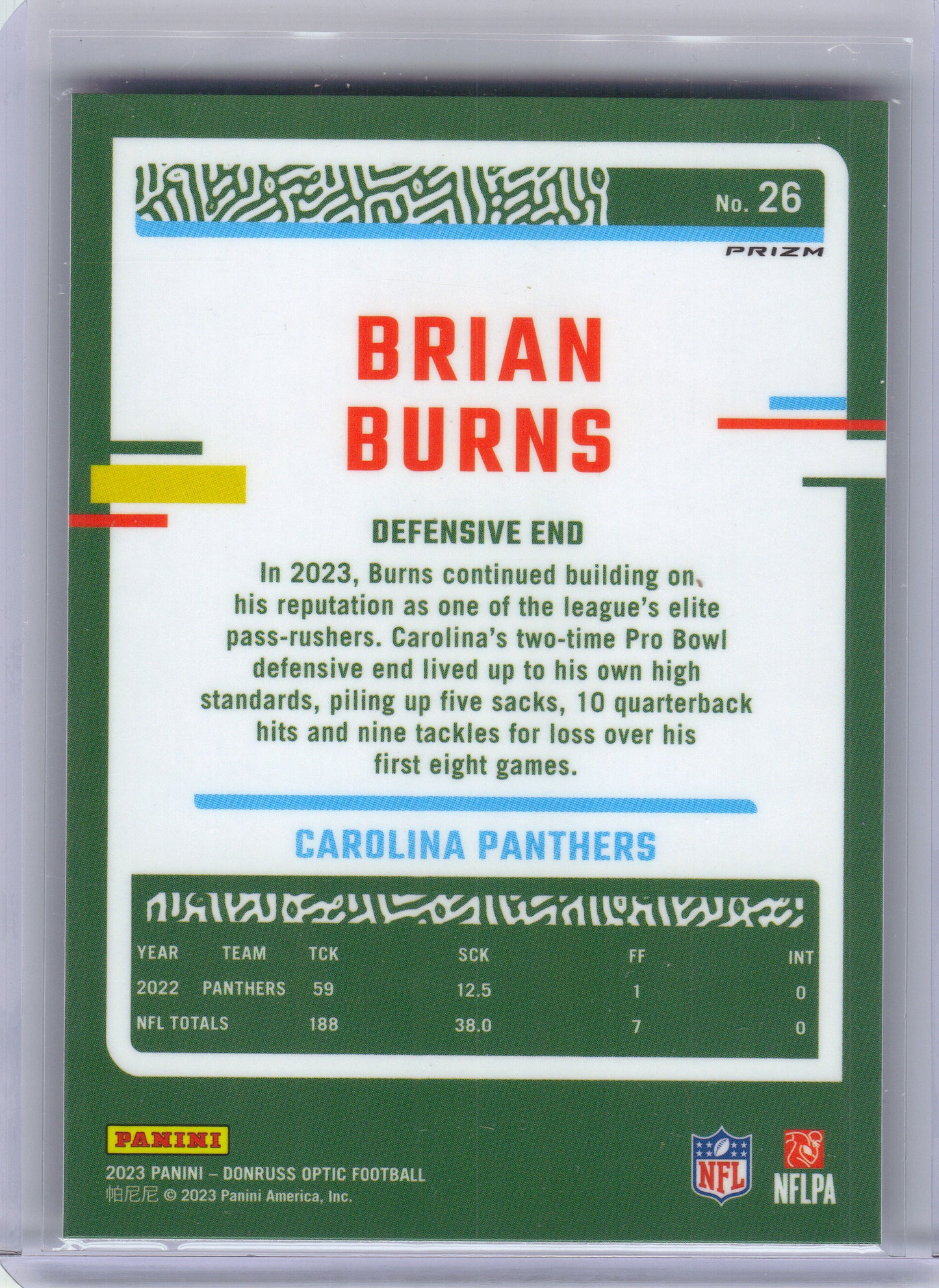 2023 Donruss Optic #26 Brian Burns Holo Carolina Panthers