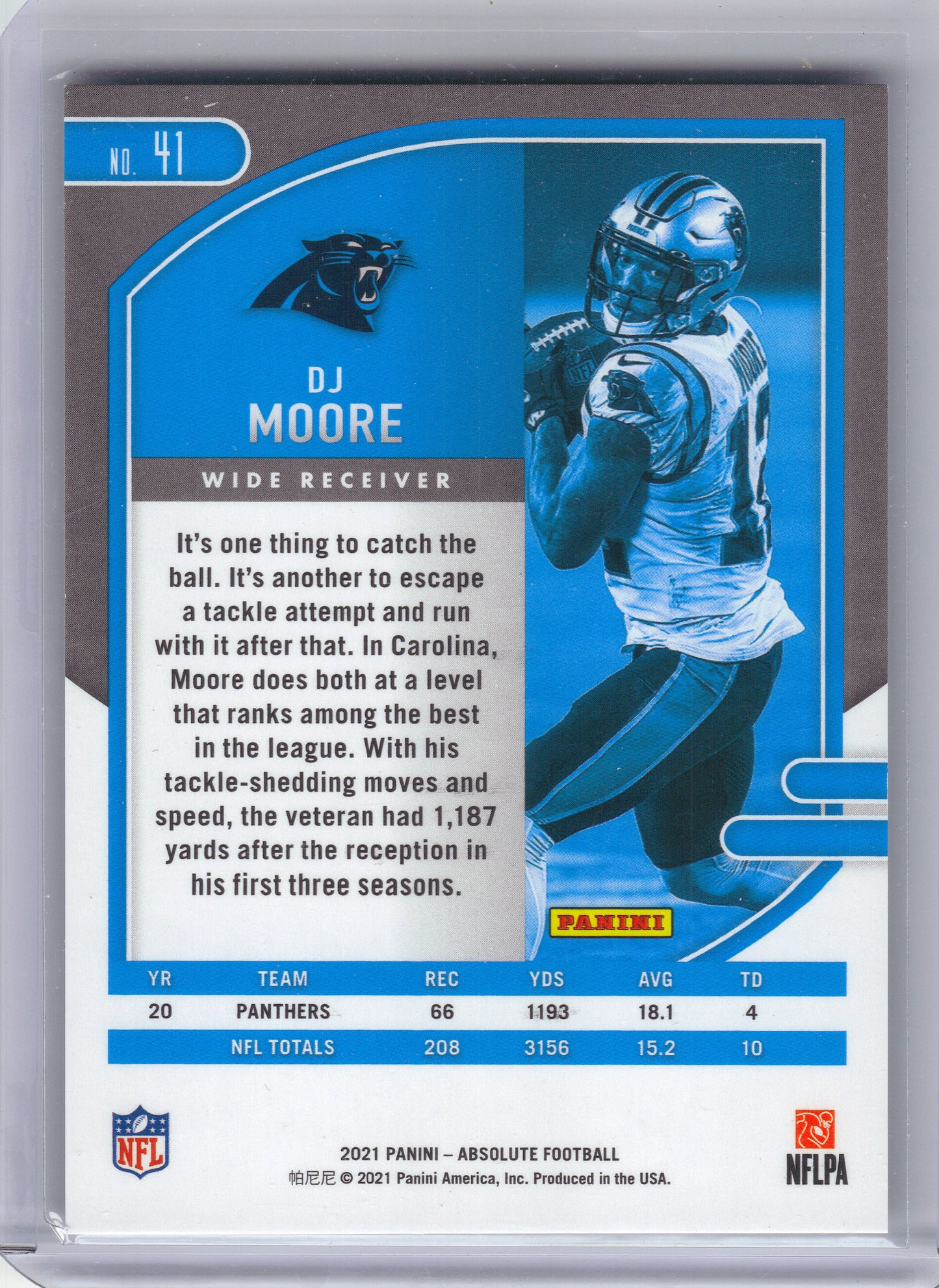 2021 Panini Absolute #41 DJ Moore Spectrum Blue #/50 Carolina Panthers SN