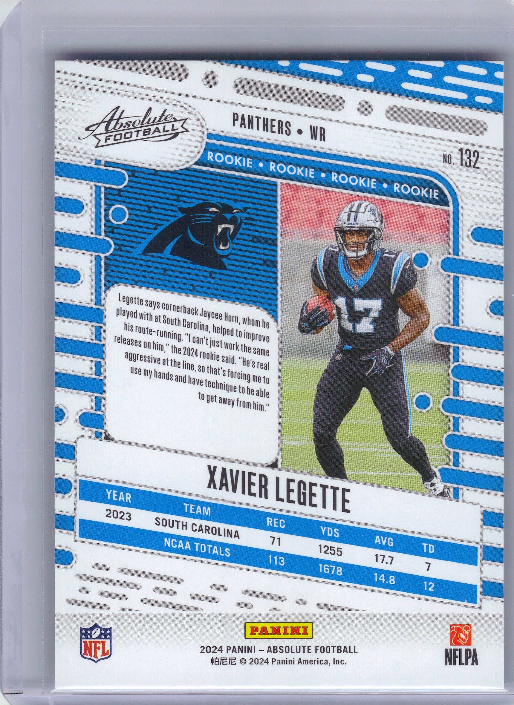 2024 Panini Absolute #132 Xavier Legette Retail Carolina Panthers RC