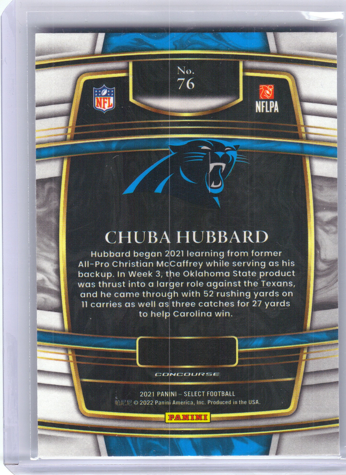 2021 Panini Select #76 Chuba Hubbard Silver Prizm Die Cut Carolina Panthers RC