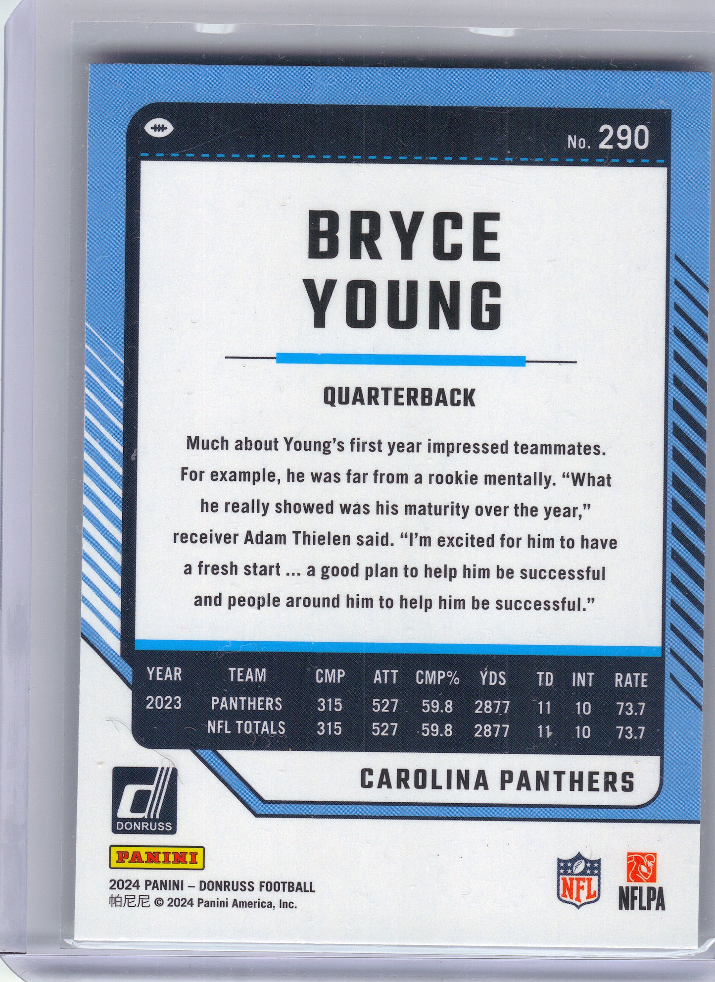 2024 Donruss #290 Bryce Young Press Proof Green Carolina Panthers