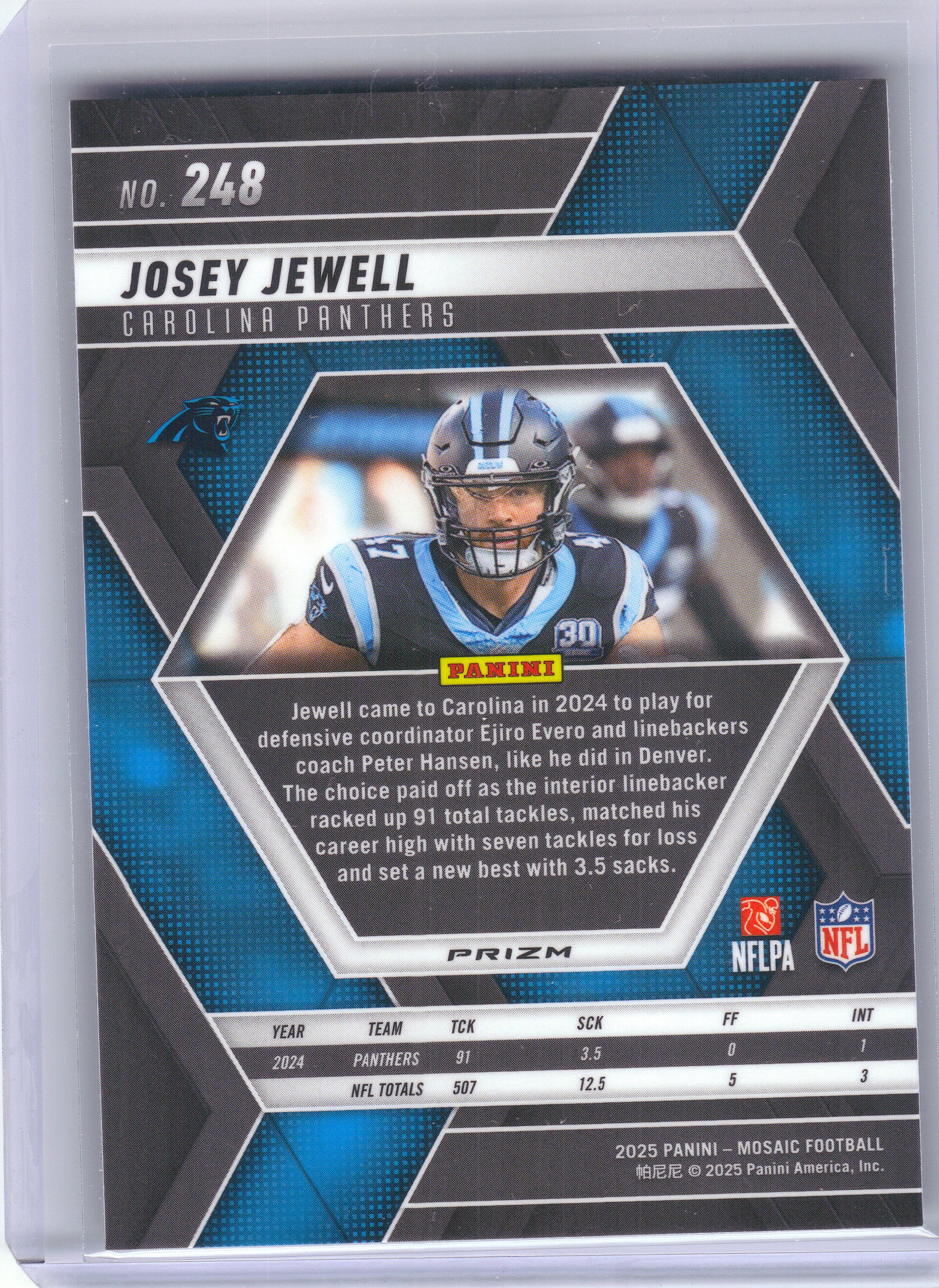 2025 Panini Mosaic #248 Josey Jewell Mosaic Green Carolina Panthers