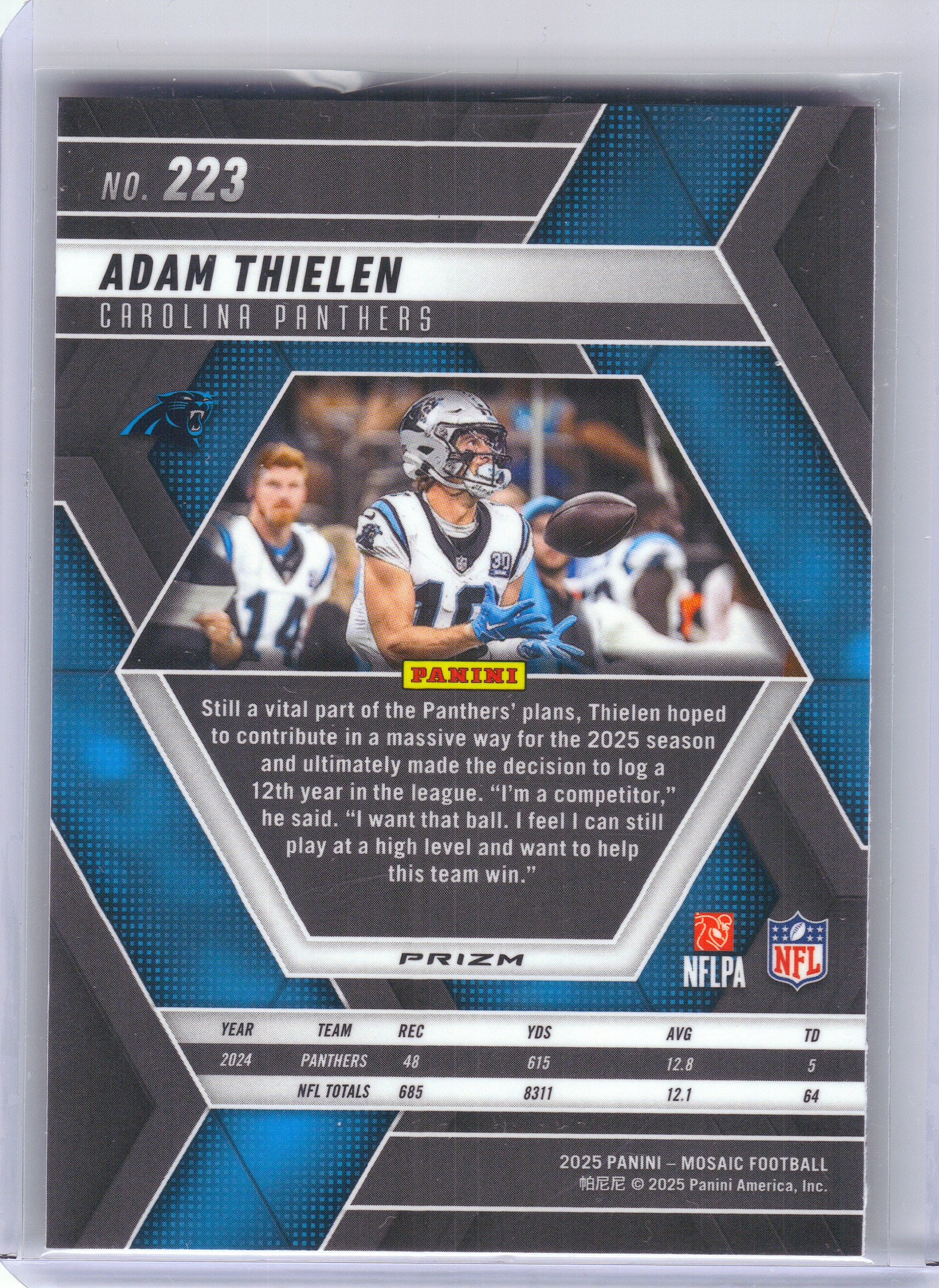 2025 Panini Mosaic #223 Adam Thielen Mosaic Red Carolina Panthers