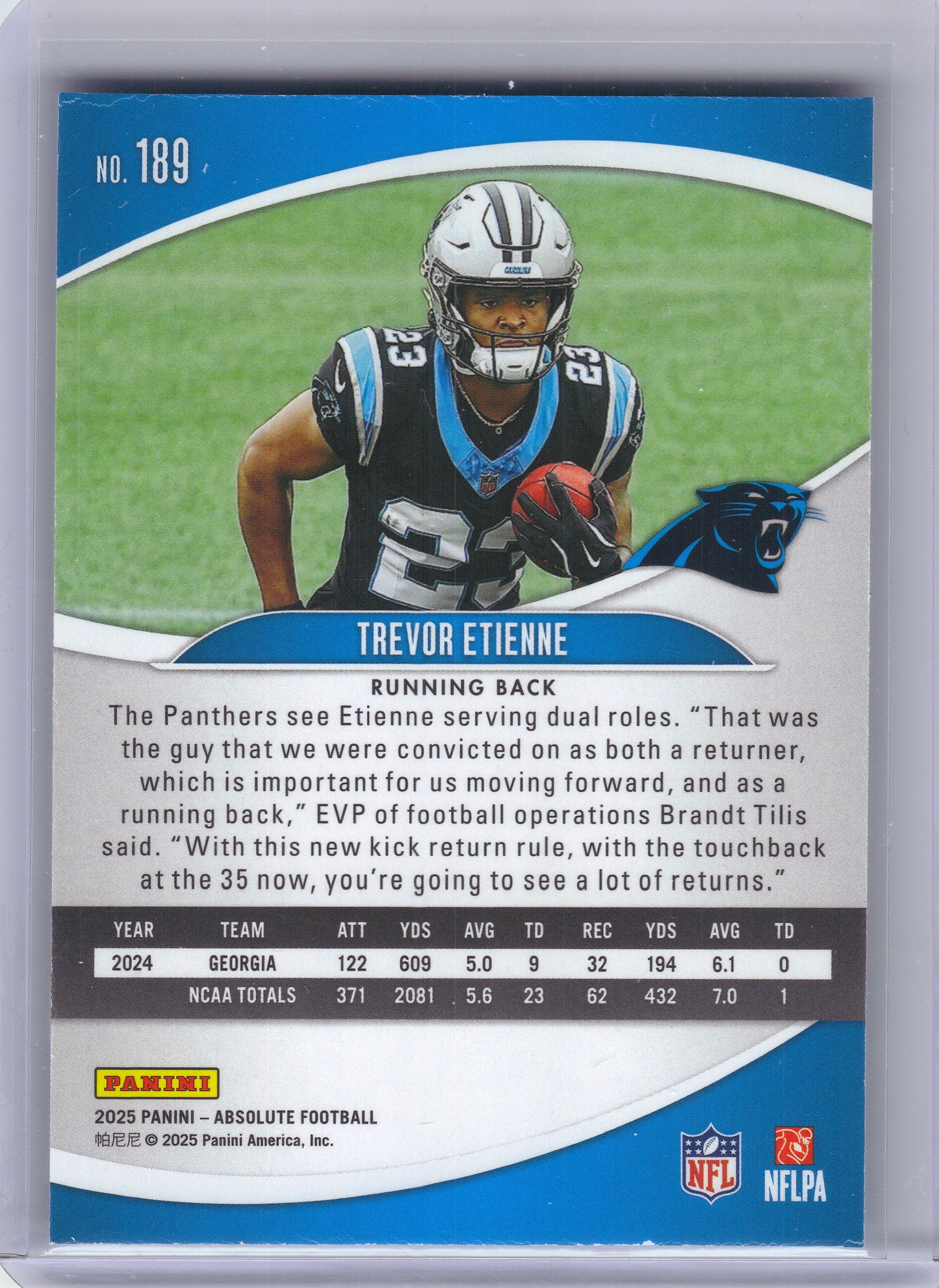 2025 Panini Absolute #189 Trevor Etienne Retail Carolina Panthers RC