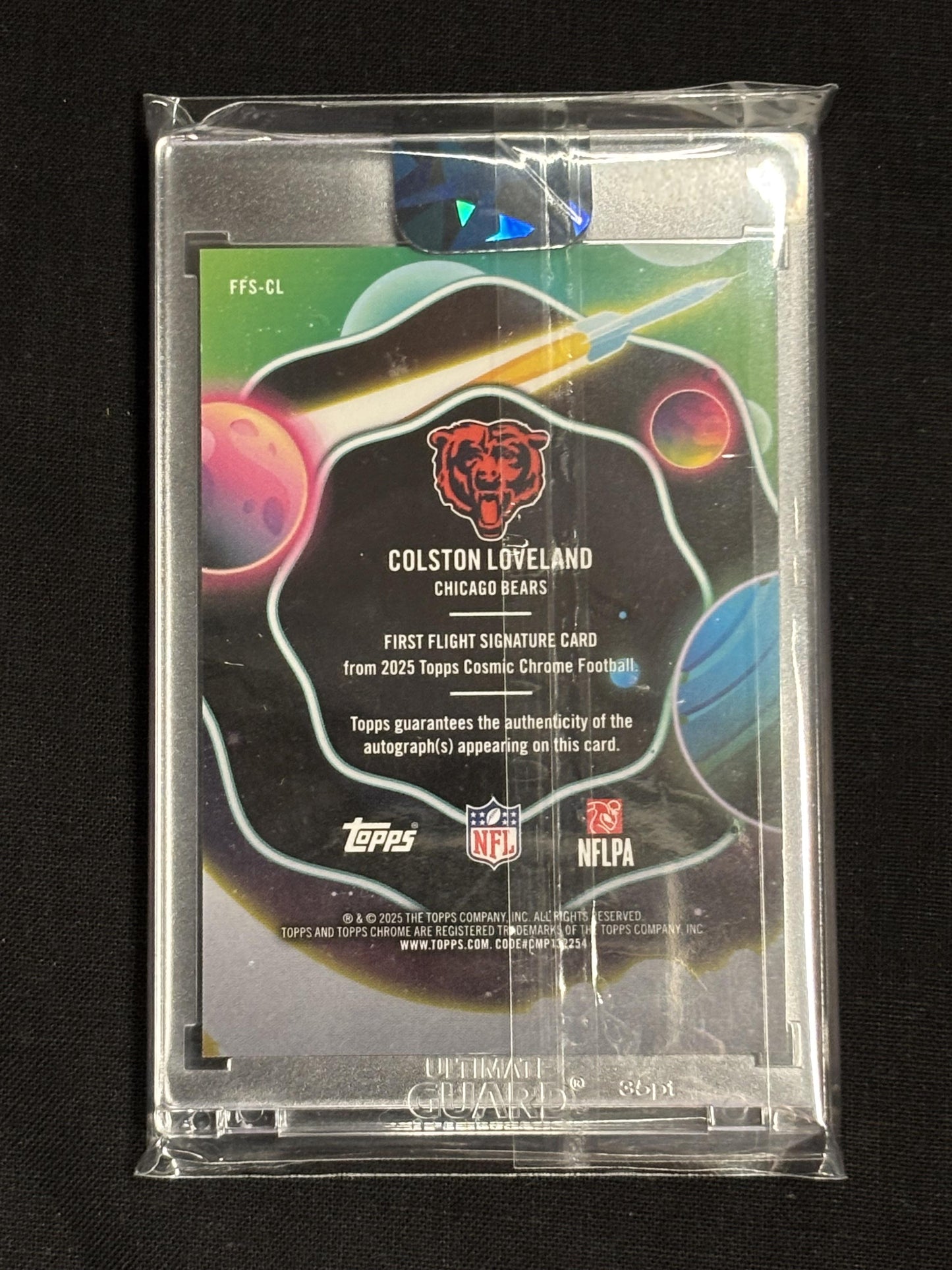 2025 Topps Chrome Cosmic #FFS-CL Colston Loveland First Flight Signatures Orange Galactic Refractor #/25 Chicago Bears SN,AU