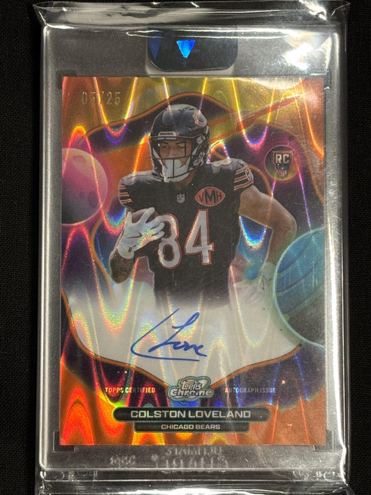 2025 Topps Chrome Cosmic #FFS-CL Colston Loveland First Flight Signatures Orange Galactic Refractor #/25 Chicago Bears SN,AU