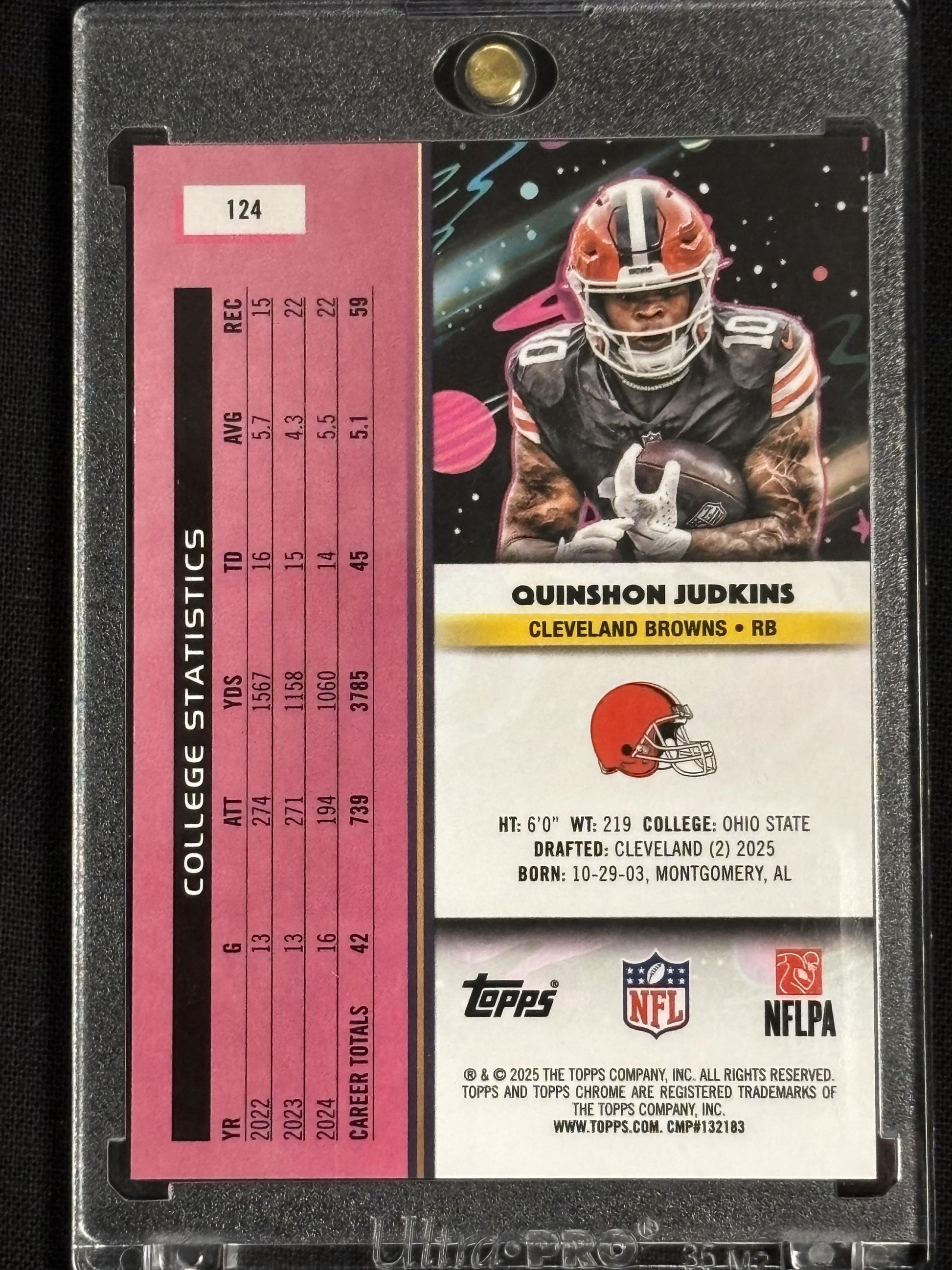 2025 Topps Chrome Cosmic #124 Quinshon Judkins Orange Galactic Refractor #/25 Cleveland Browns SN,RC