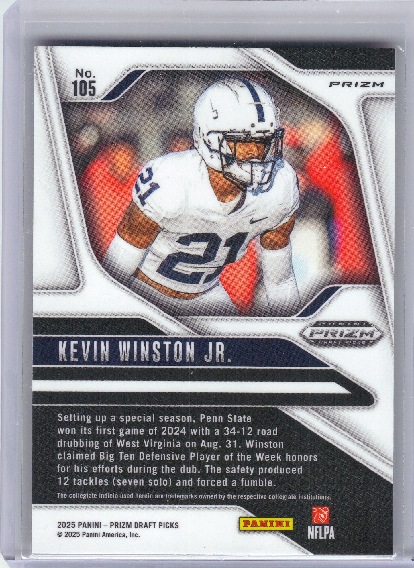 2025 Panini Prizm Draft Picks #105 Kevin Winston Jr. Prizms Gold Ice Penn State Nittany Lions