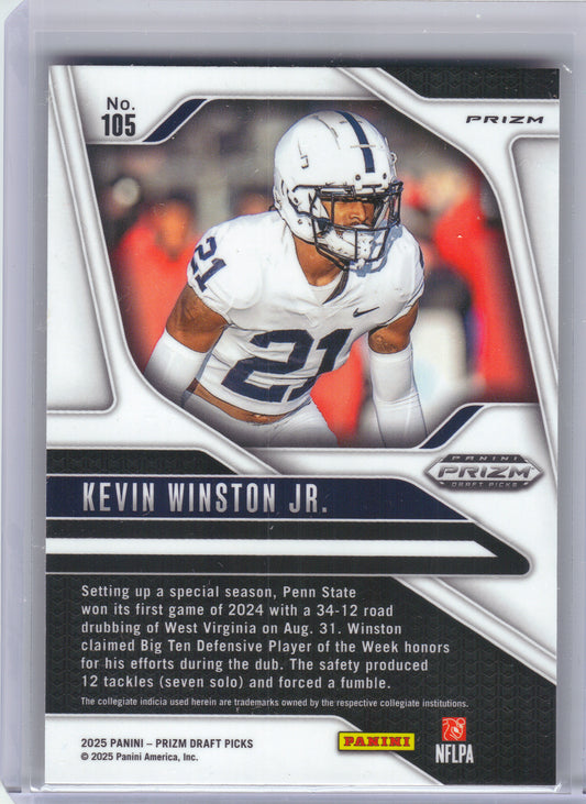 2025 Panini Prizm Draft Picks #105 Kevin Winston Jr. Prizms Gold Ice Penn State Nittany Lions