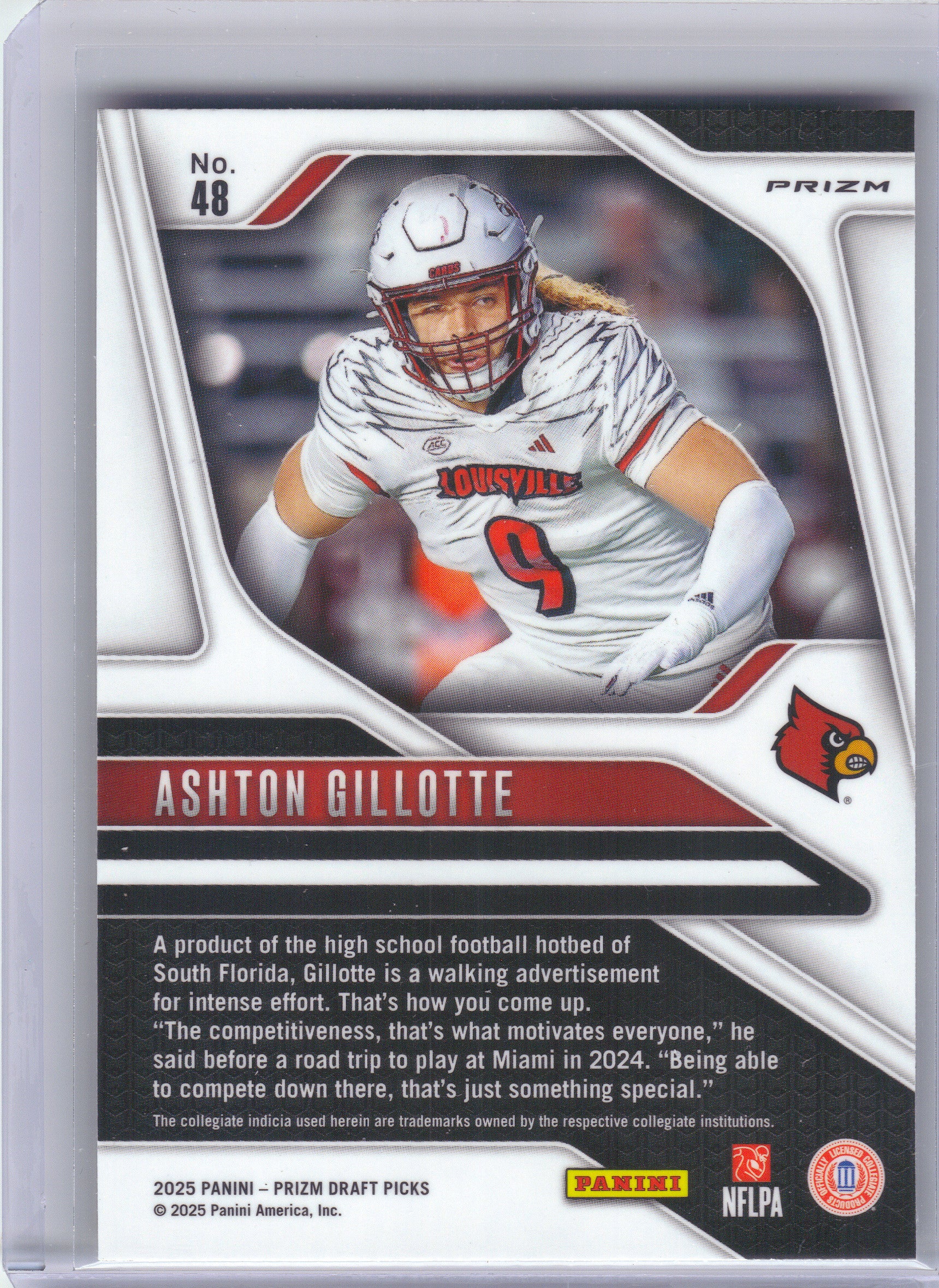 2025 Panini Prizm Draft Picks #48 Ashton Gillotte Prizms Gold Ice Louisville Cardinals