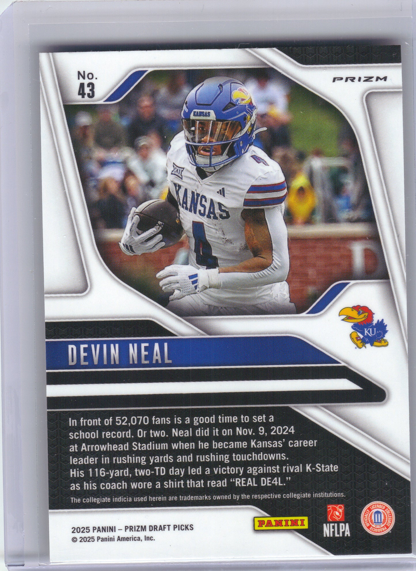 2025 Panini Prizm Draft Picks #43 Devin Neal Prizms Gold Ice Kansas Jayhawks