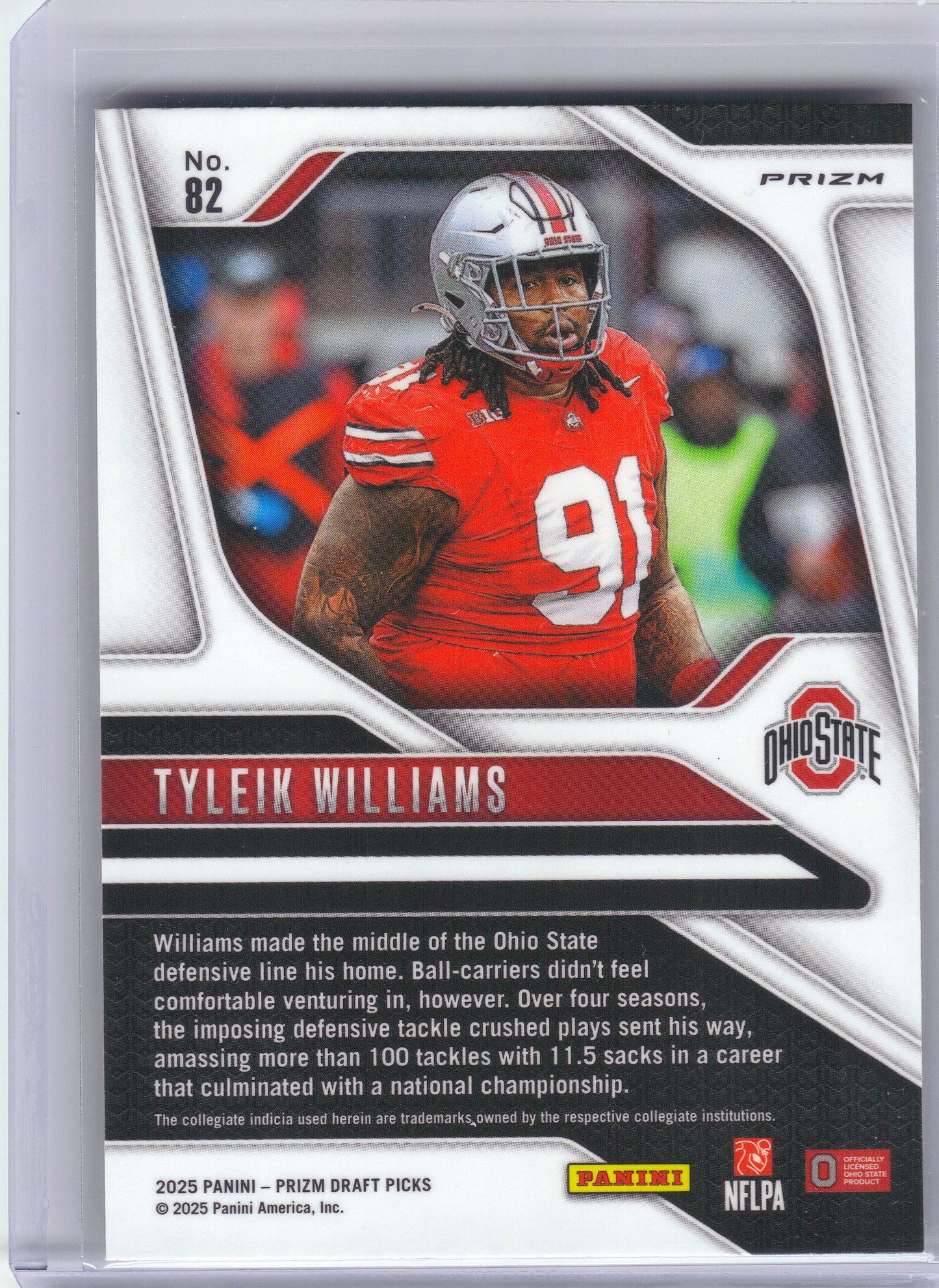 2025 Panini Prizm Draft Picks #82 Tyleik Williams Prizms Gold Ice Ohio State Buckeyes