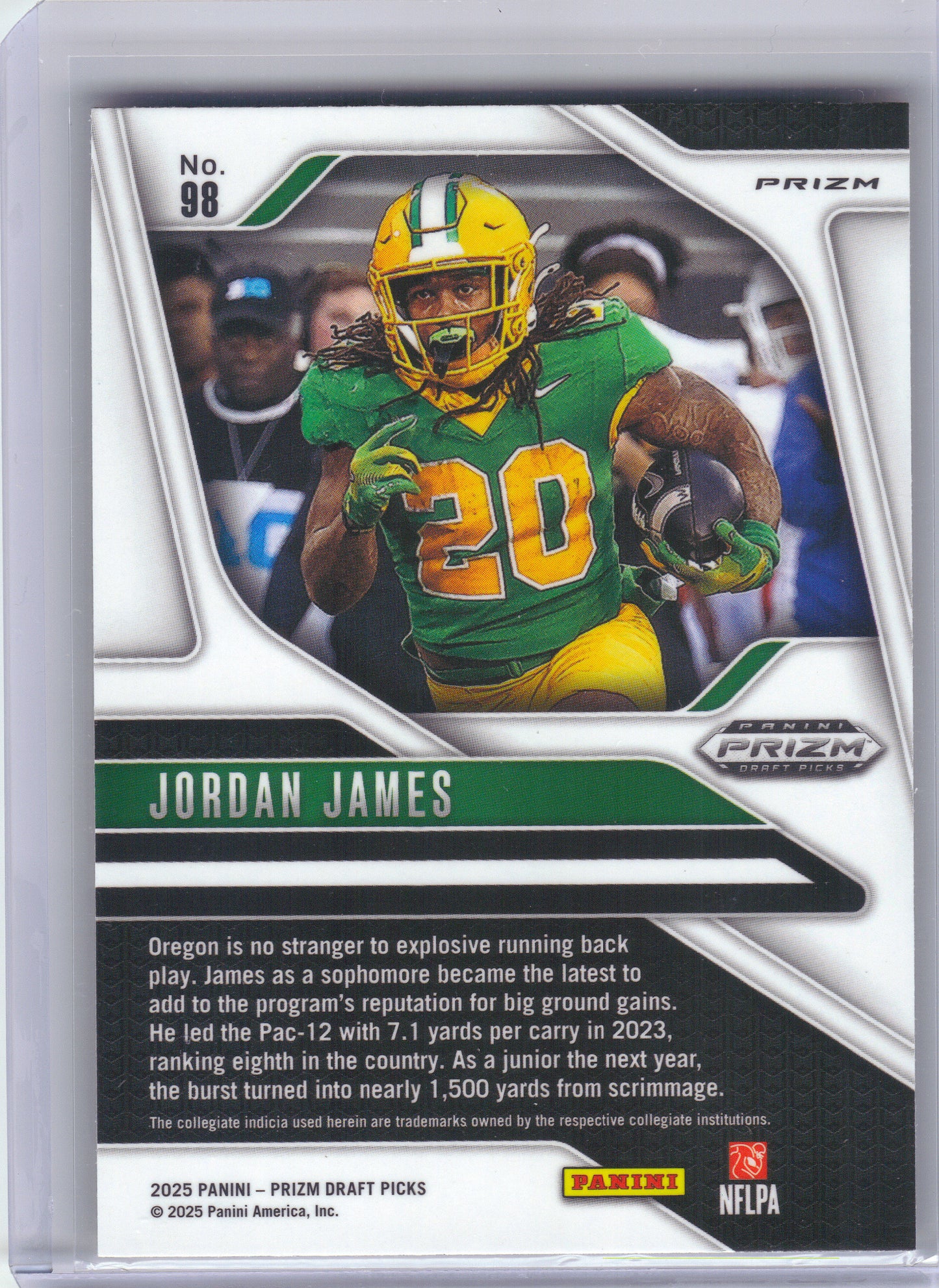 2025 Panini Prizm Draft Picks #98 Jordan James Prizms Gold Ice Oregon Ducks