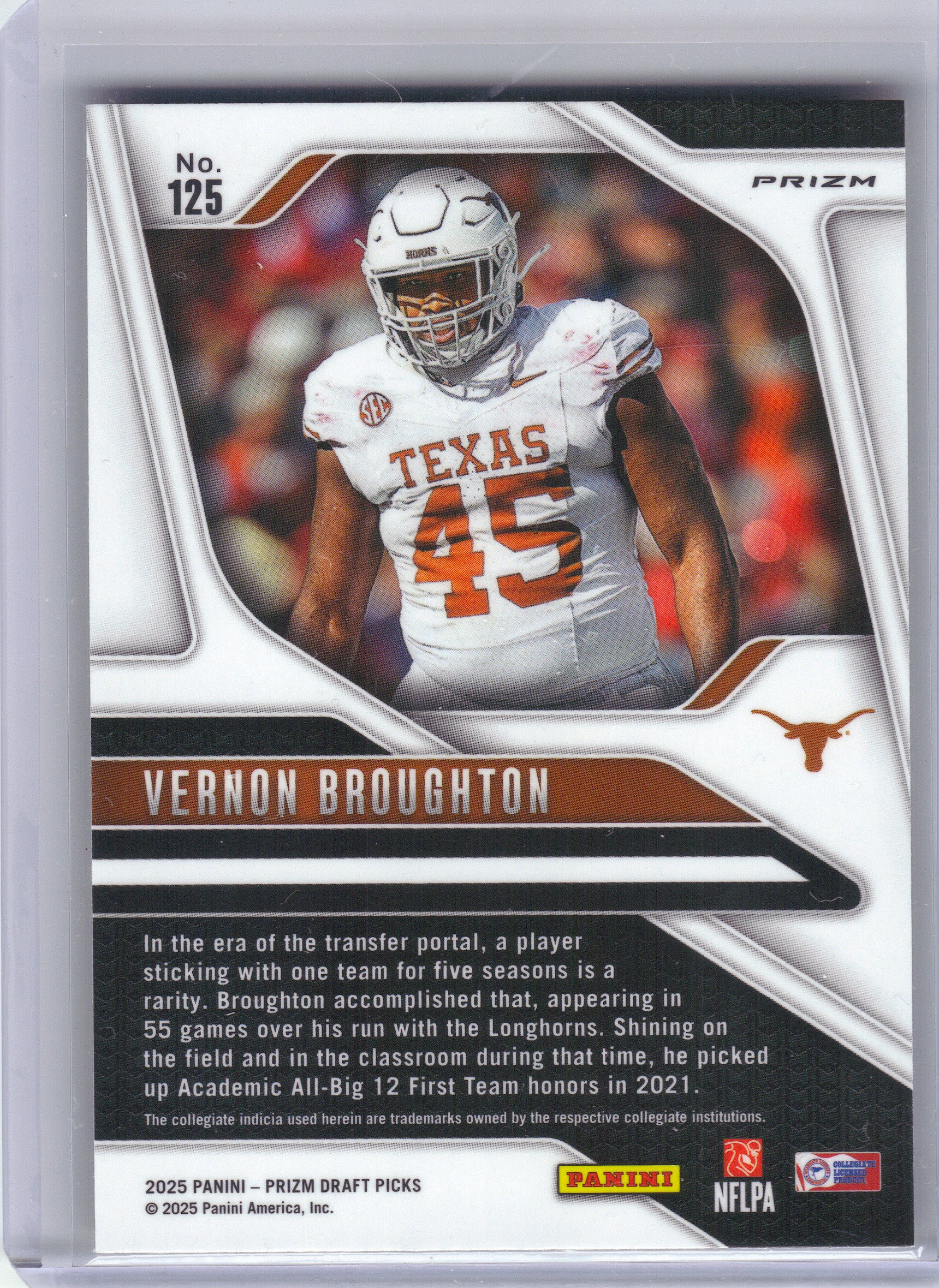 2025 Panini Prizm Draft Picks #125 Vernon Broughton Prizms Gold Ice Texas Longhorns