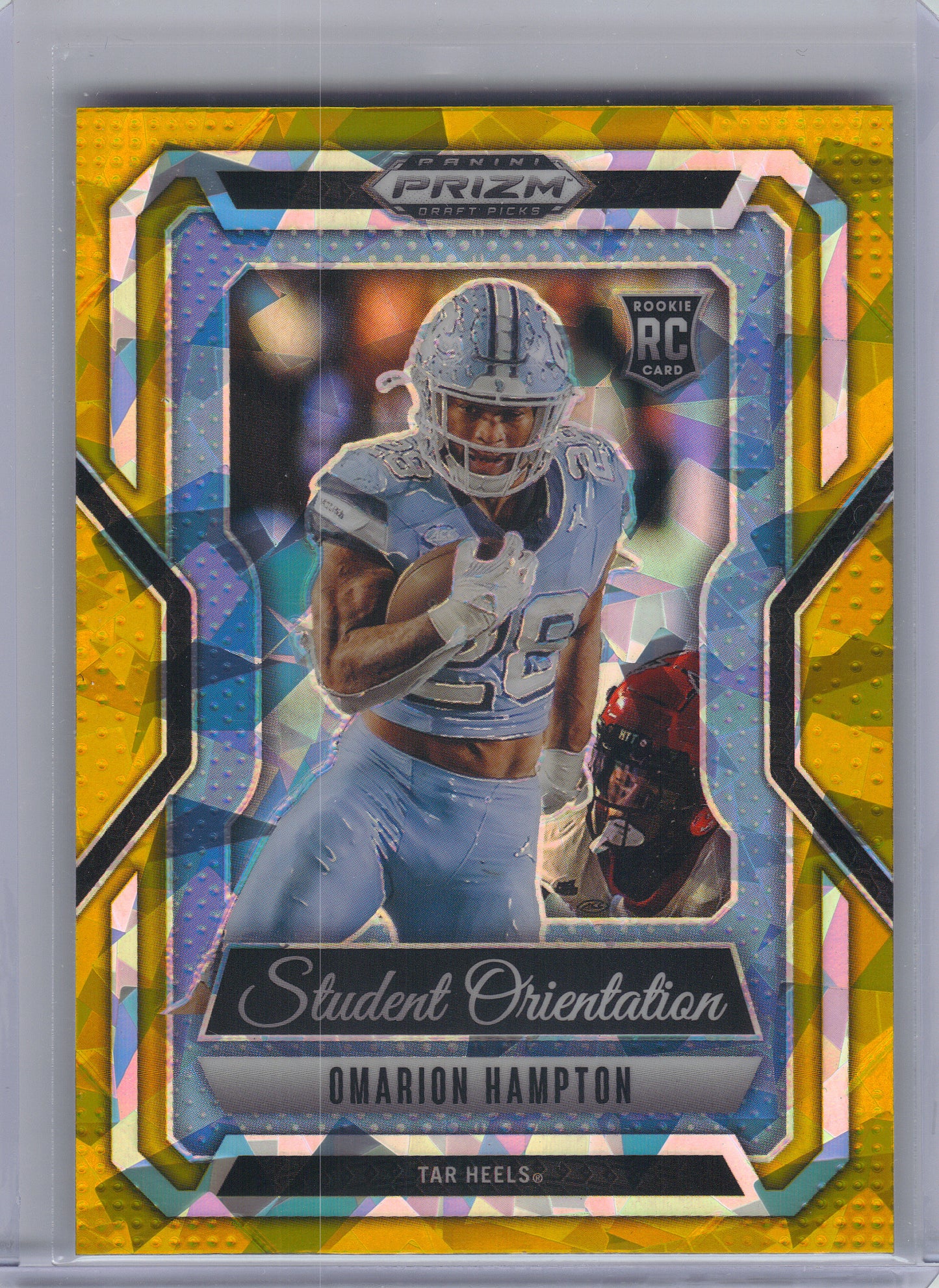 2025 Panini Prizm Draft Picks #13 Omarion Hampton Student Orientation Gold Ice North Carolina Tar Heels