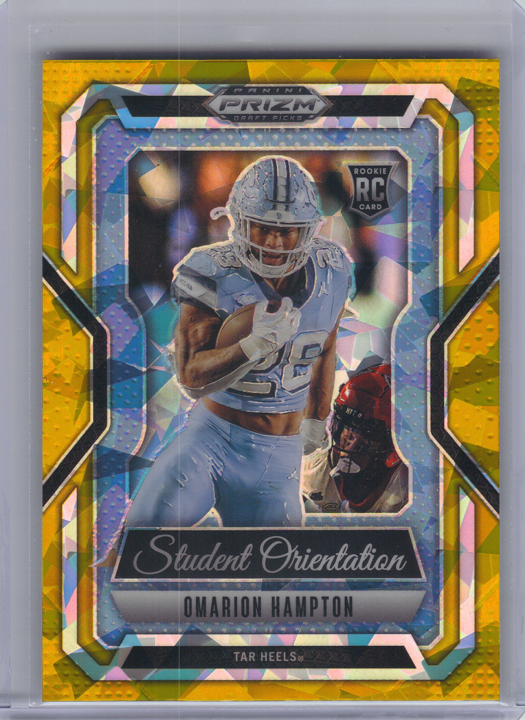 2025 Panini Prizm Draft Picks #13 Omarion Hampton Student Orientation Gold Ice North Carolina Tar Heels