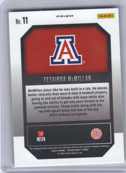 2025 Panini Prizm Draft Picks #11 Tetairoa McMillan New Recruits Gold Ice Arizona Wildcats