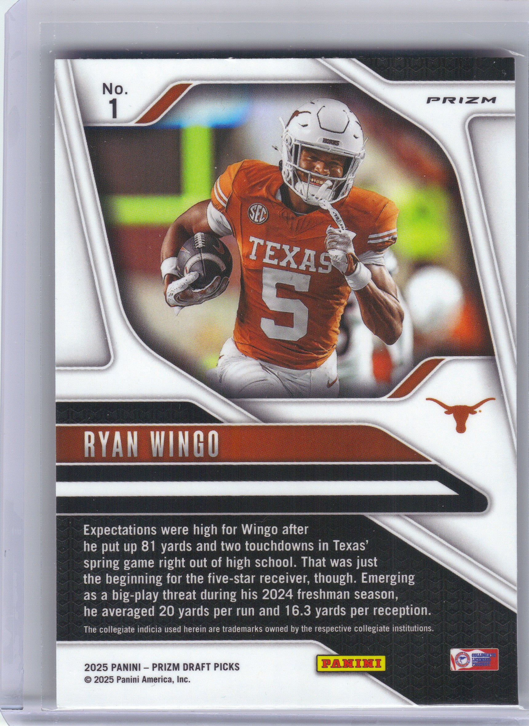 2025 Panini Prizm Draft Picks #1 Ryan Wingo Prizms Gold Ice Texas Longhorns