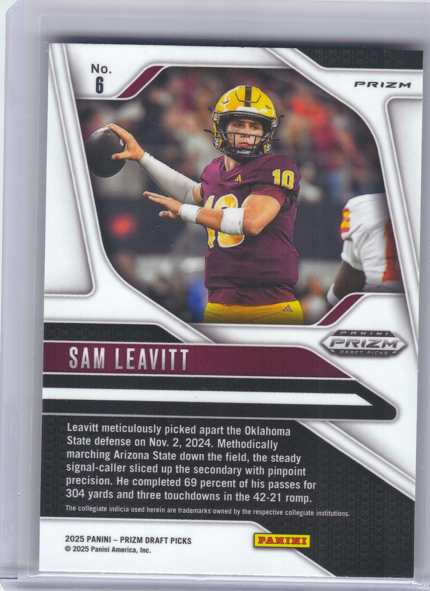 2025 Panini Prizm Draft Picks #6 Sam Leavitt Prizms Gold Ice Arizona State Sun Devils