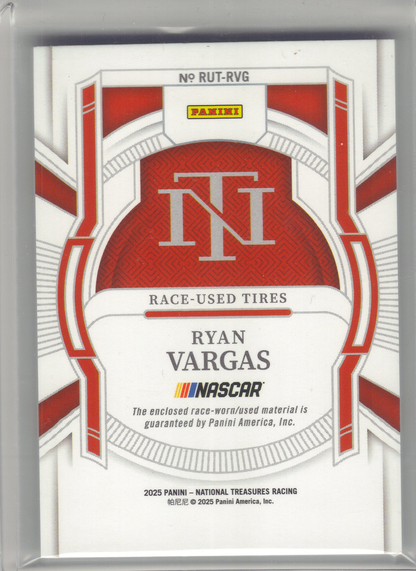2025 Panini National Treasures #RUT-RVG Ryan Vargas Race Used Tires Blue #/75 On Point Motorsports SN, MEM