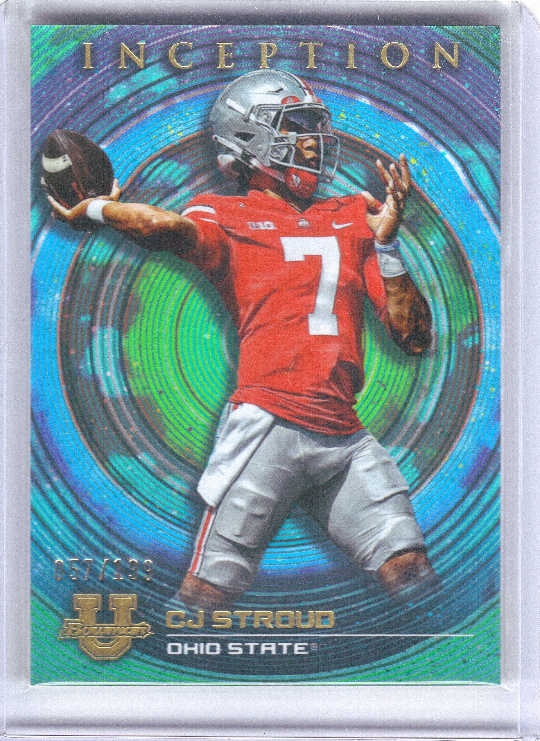 2022-23 Bowman University Inception #88 CJ Stroud Aqua Foil V1 #/199 Ohio State Buckeyes SN
