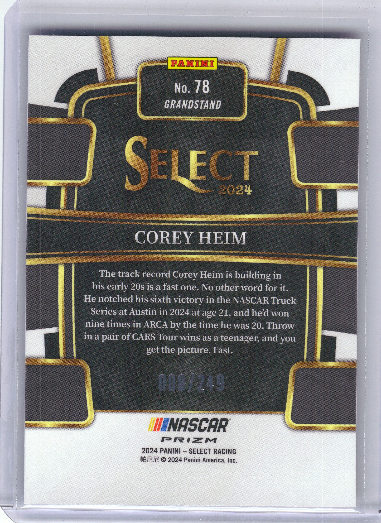 2024 Panini Select #78 Corey Heim Red and Blue Prizms #/249 Tricon Garage SN