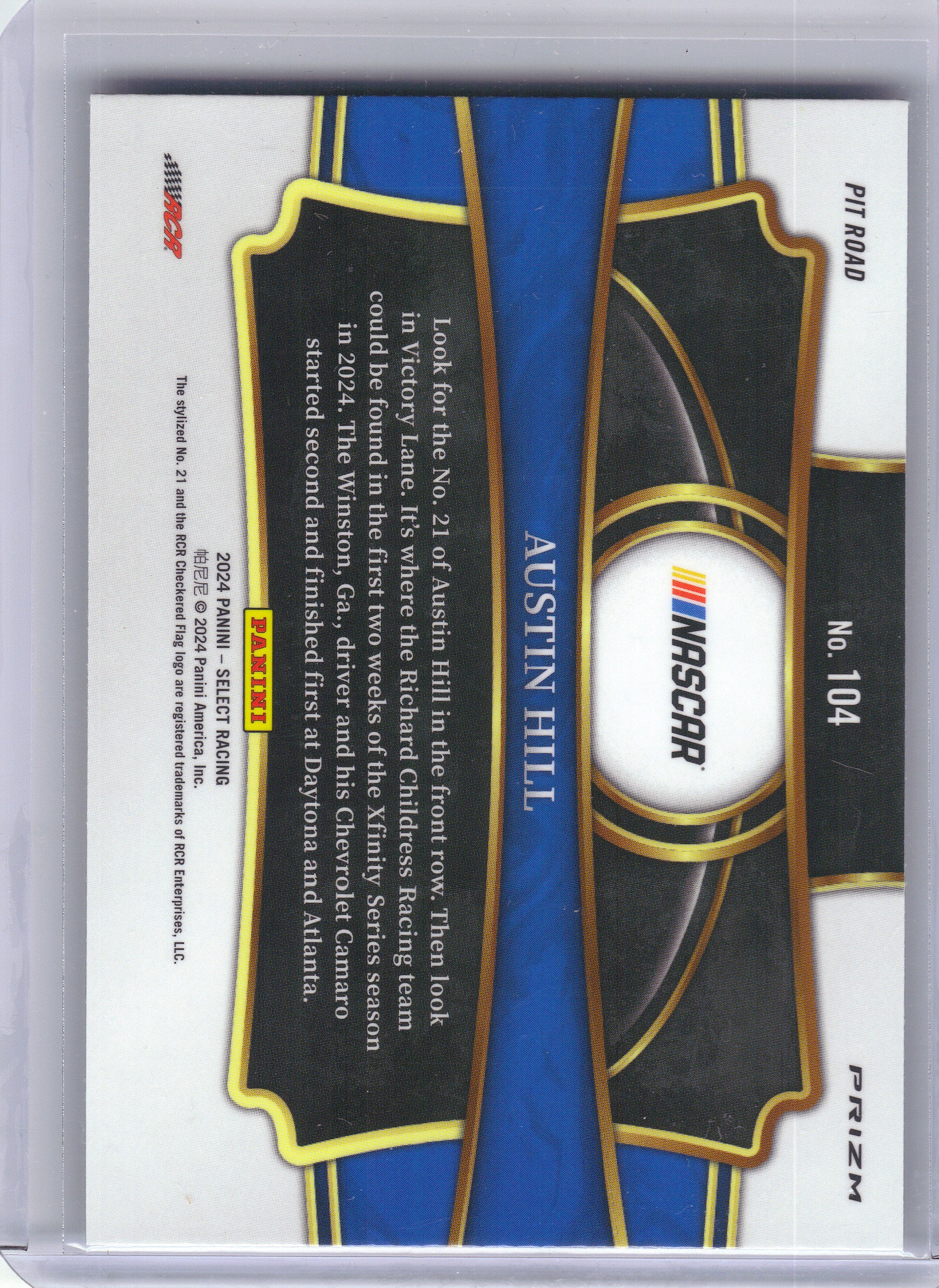 2024 Panini Select #104 Austin Hill Orange Flash Prizms Richard Childress Racing