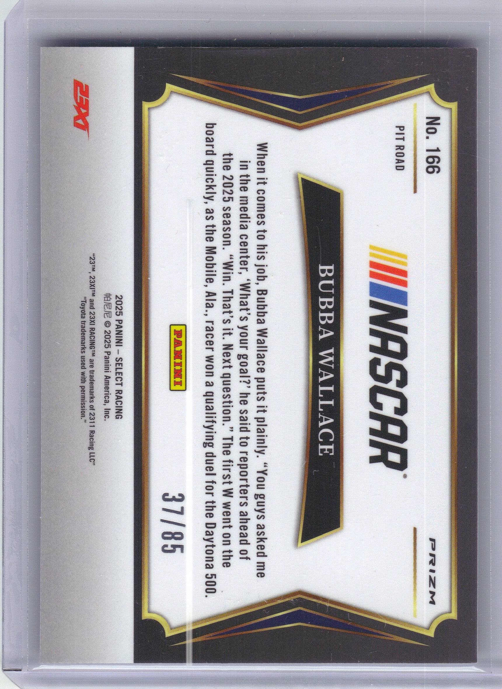 2025 Panini Select #166 Bubba Wallace Purple Prizms #/85 23XI Racing SN