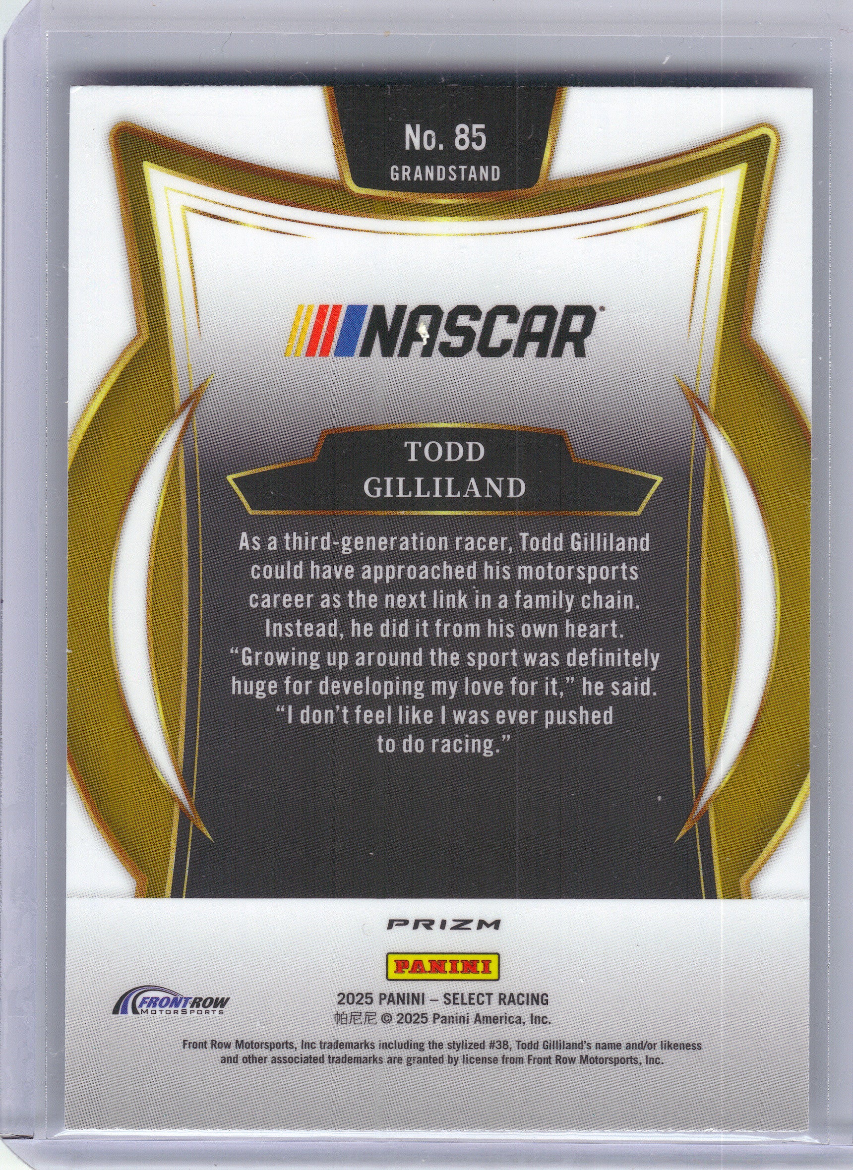 2025 Panini Select #85 Todd Gilliland Silver Prizms Front Row Motorsports