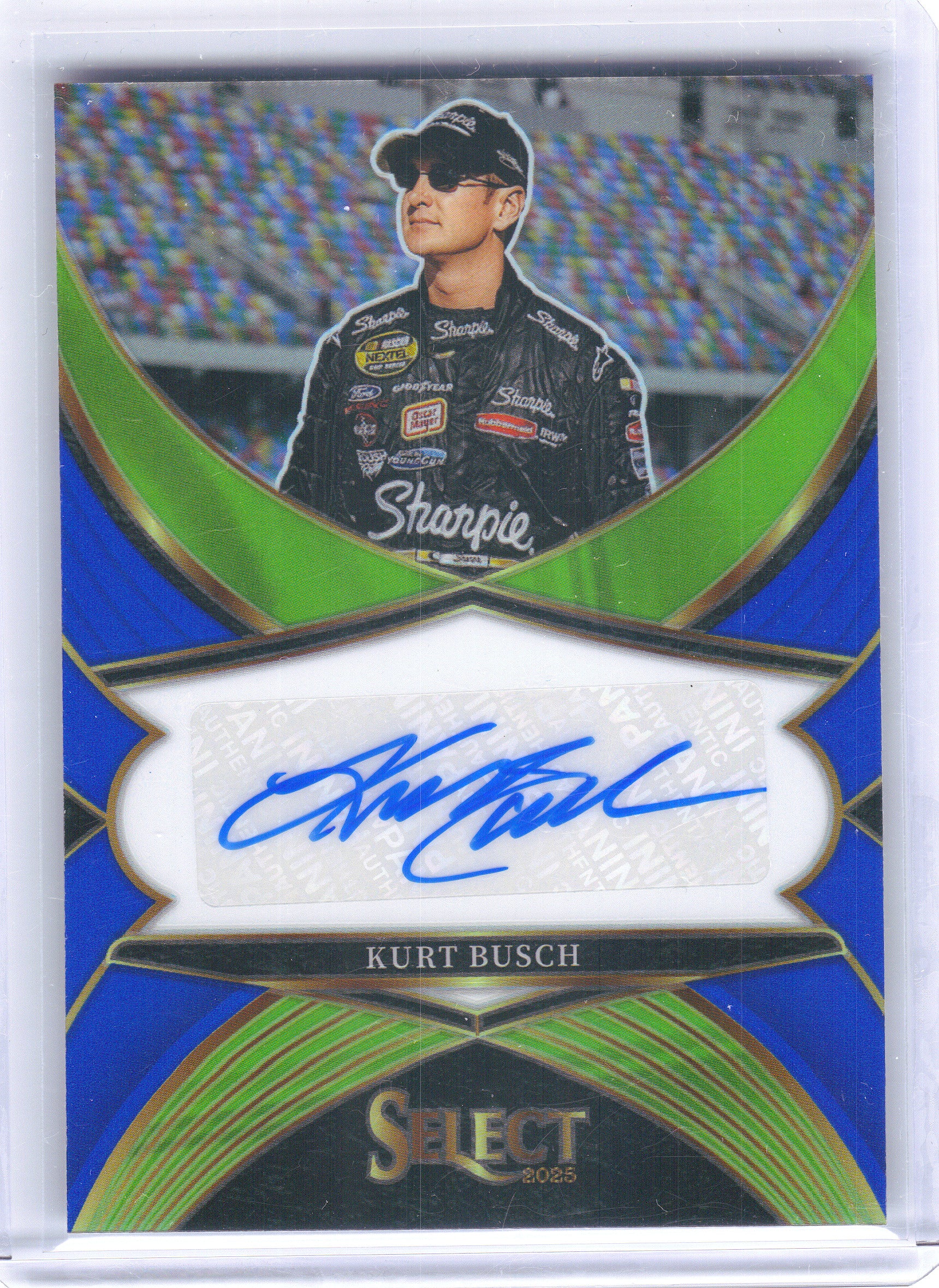2025 Panini Select #LS-KUB Kurt Busch Legendary Signatures Blue Prizms #/99 Roush Racing SN,AU