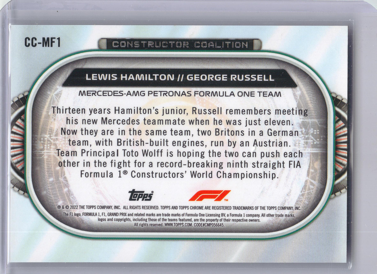 2022 Topps Chrome Formula 1 #CC-MF1 Lewis Hamilton / George Russell Constructors Coalition Mercedes-AMG Petronas Formula One Team