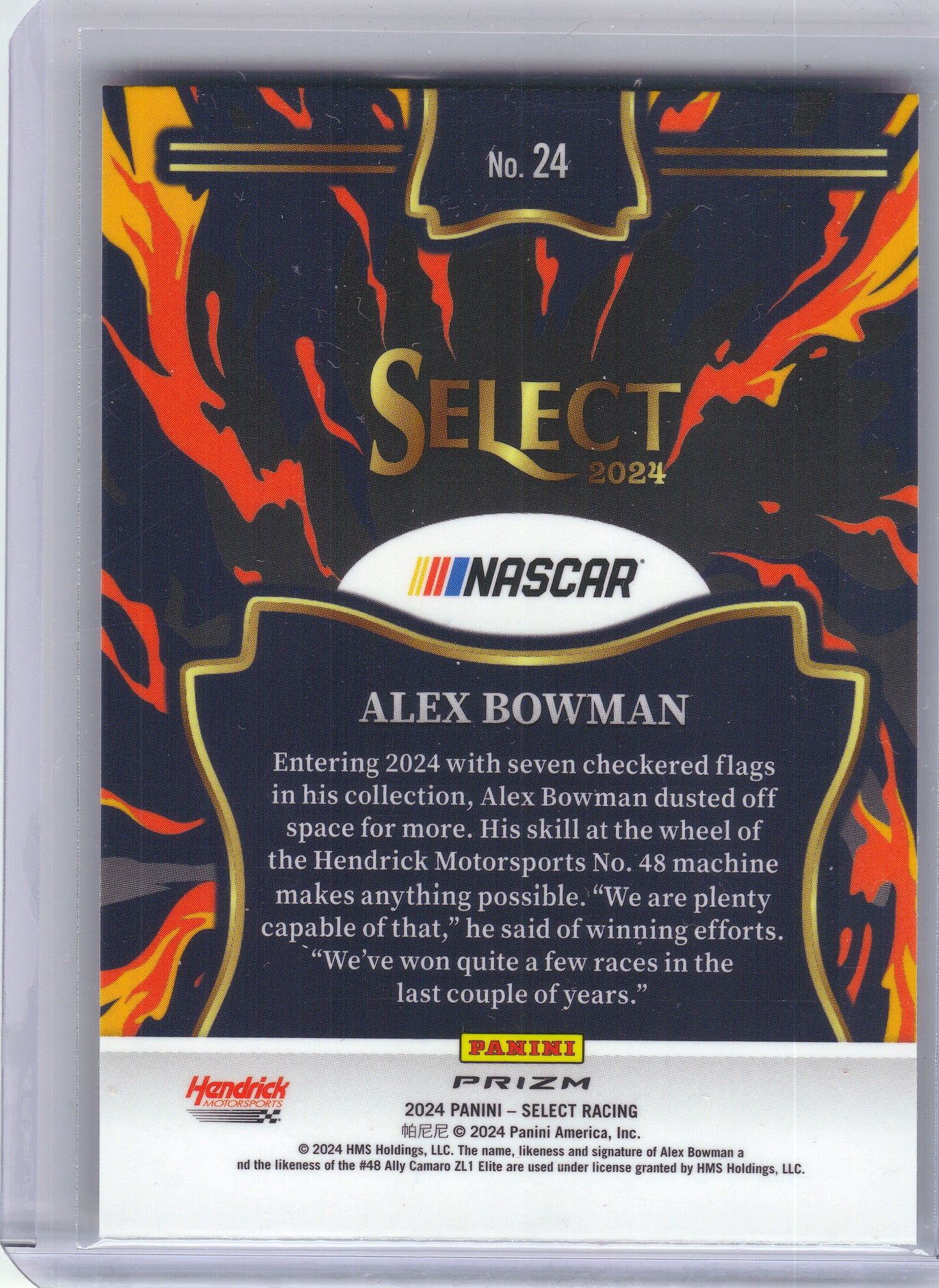 2024 Panini Select #24 Alex Bowman En Fuego Flash Prizms Hendrick Motorsports
