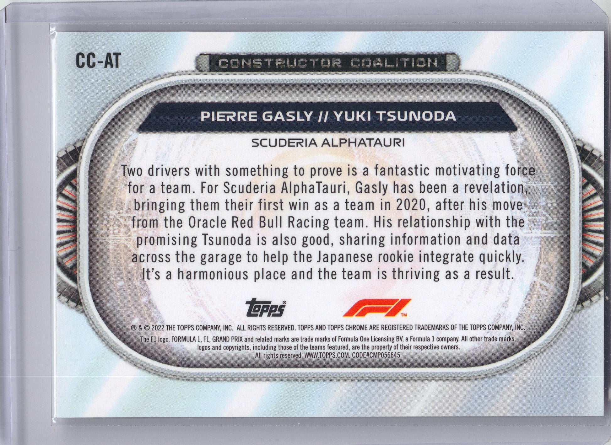 2022 Topps Chrome Formula 1 #CC-AT Pierre Gasly / Yuki Tsunoda Constructors Coalition Scuderia AlphaTauri