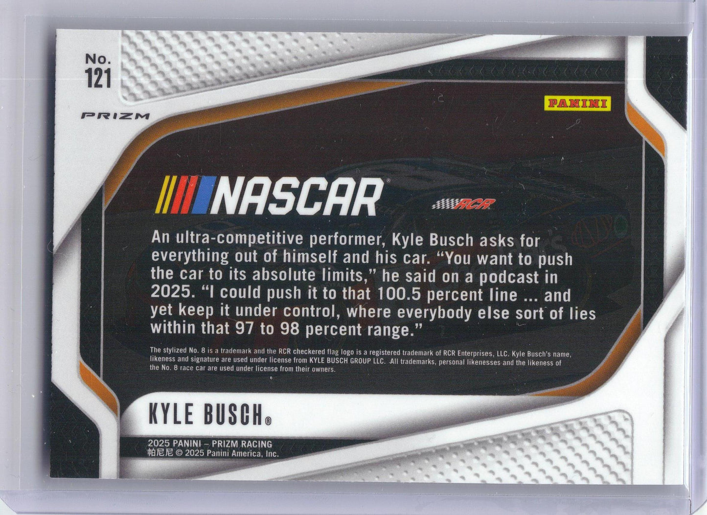 2025 Panini Prizm #121 Kyle Busch White Sparkle Richard Childress Racing