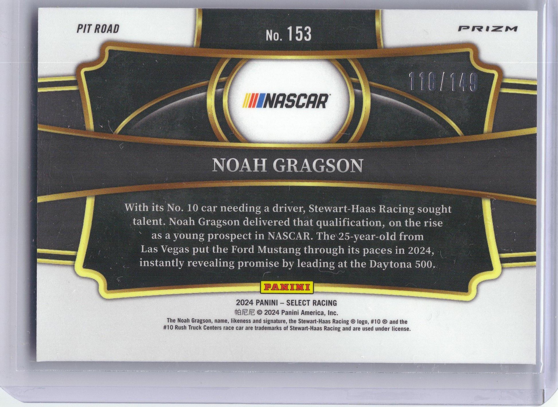 2024 Panini Select #153 Noah Gragson Red and Blue Prizms #/149 Stewart-Haas Racing SN
