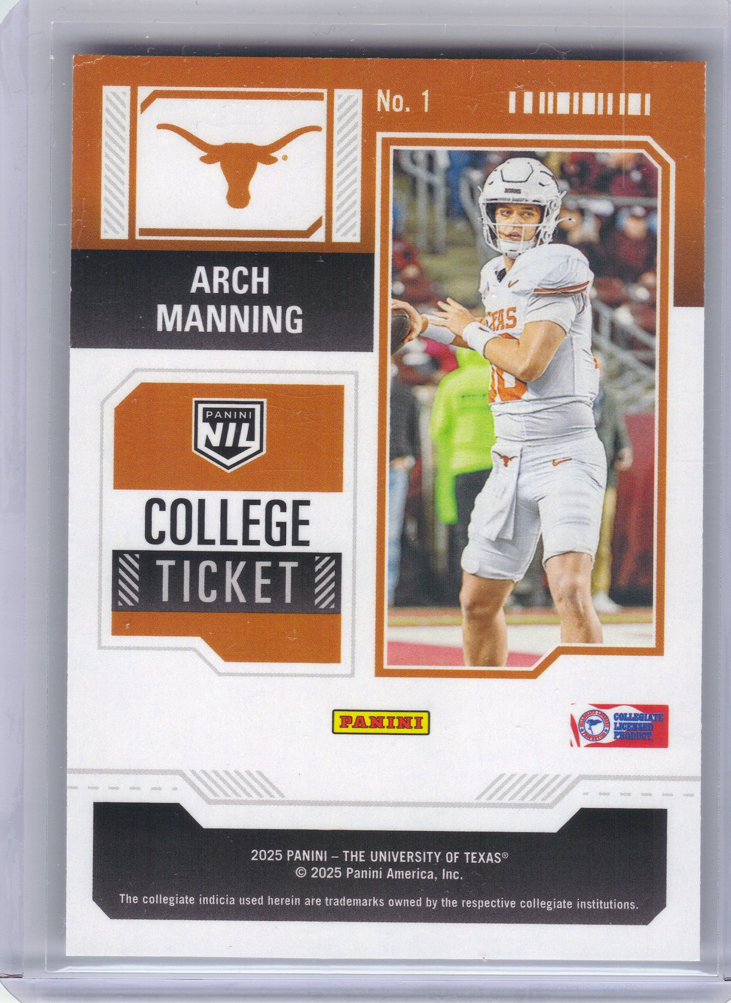 2025 Panini NIL Texas Longhorns #1 Arch Manning Texas Longhorns