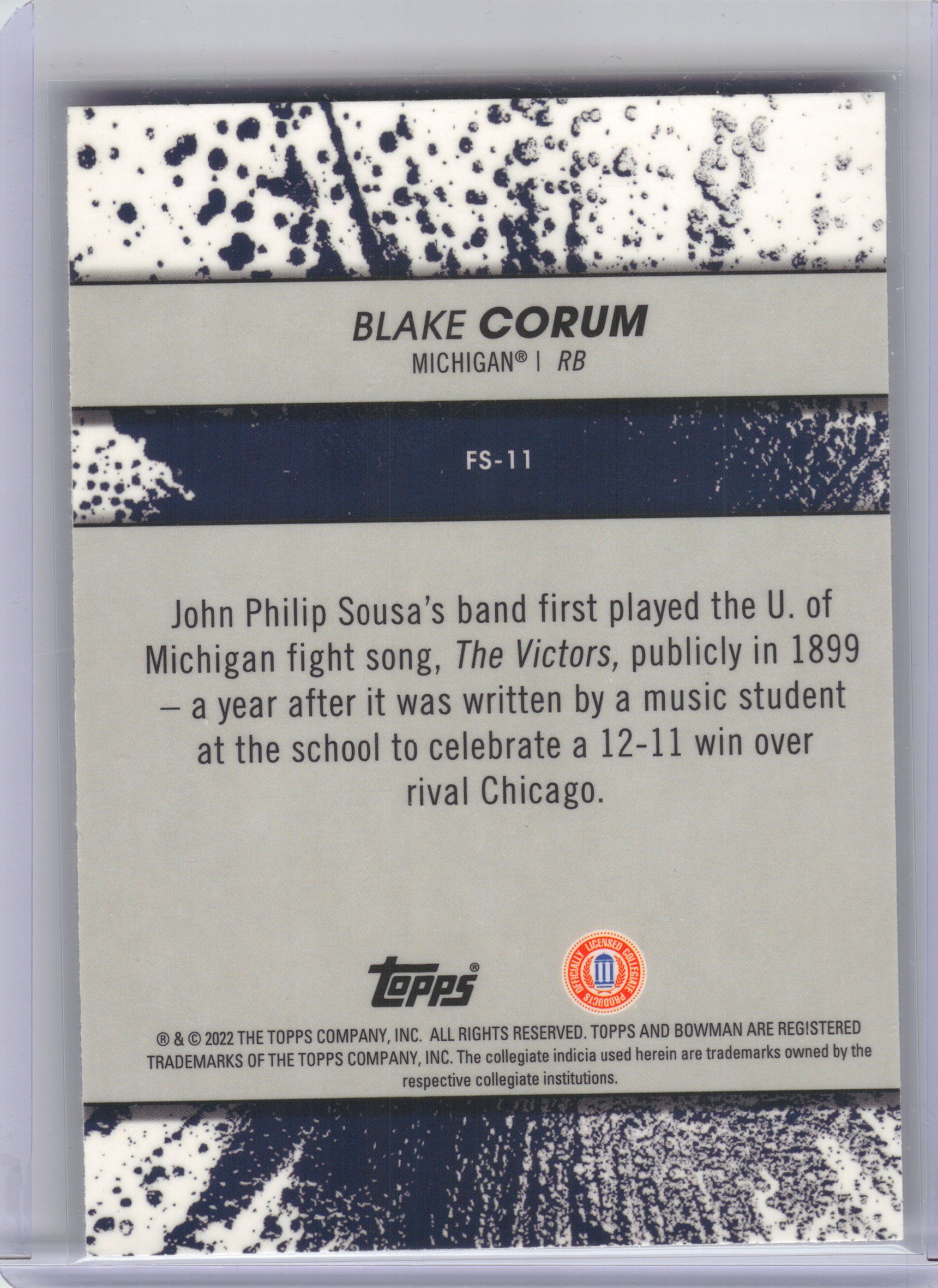 2022-23 Bowman's Best University #FS-11 Blake Corum Fight Song Michigan Wolverines