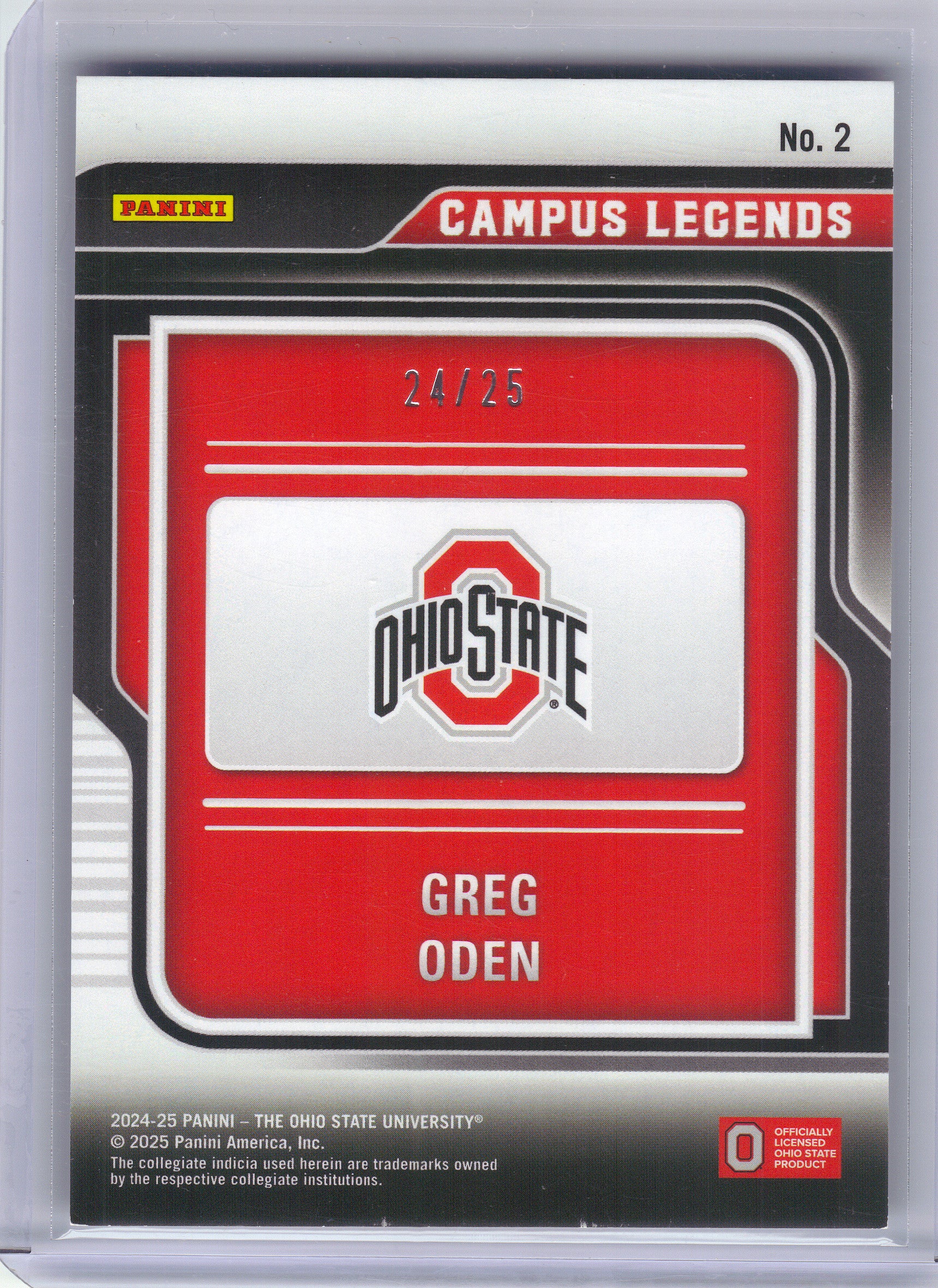 2025 Panini Ohio State University #2 Greg Oden Campus Legends Blue #/25 Ohio State Buckeyes SN