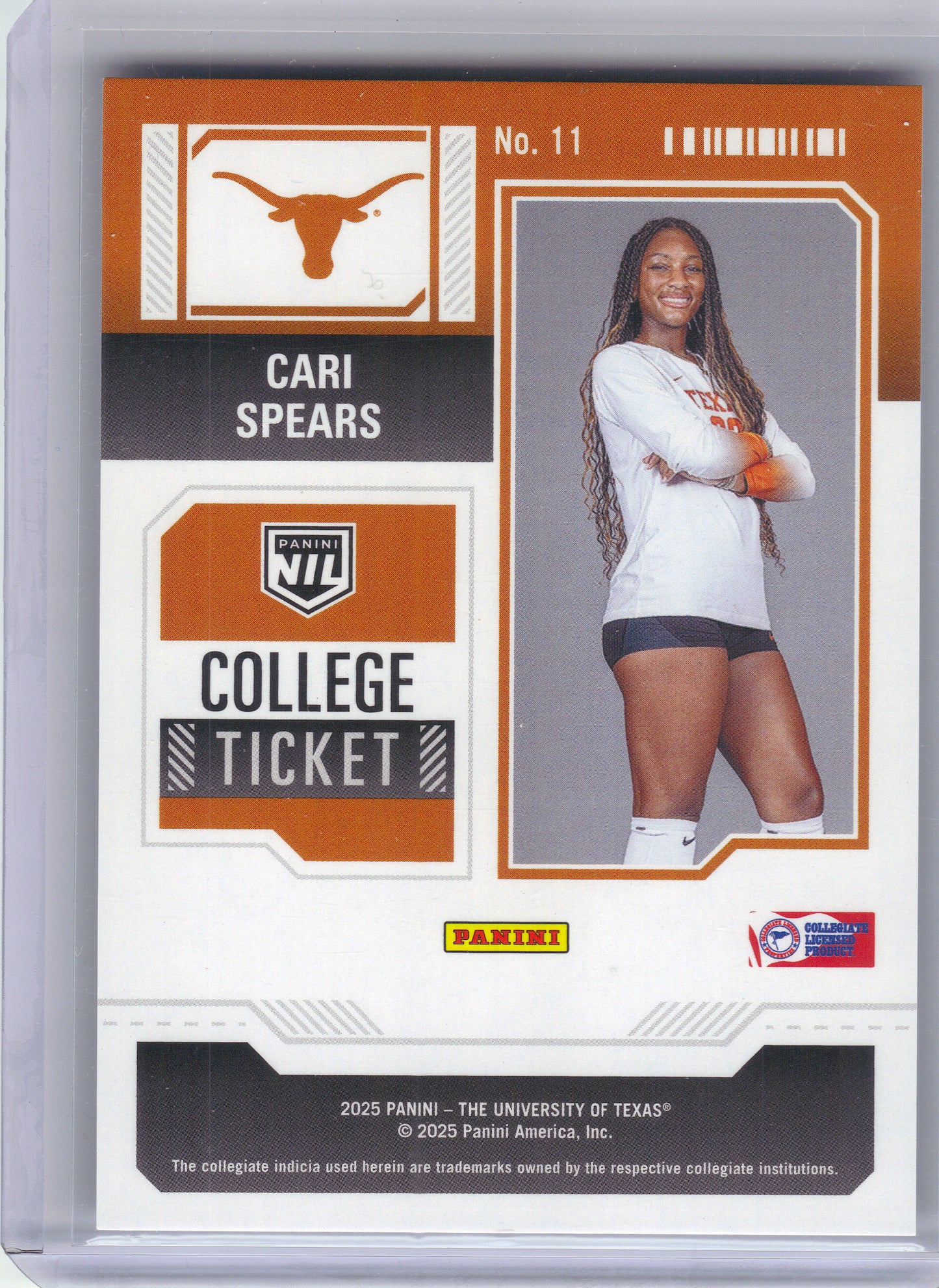 2025 Panini NIL Texas Longhorns #1 Cari Spears School Colors Lightning Spokes #/99 Texas Longhorns SN