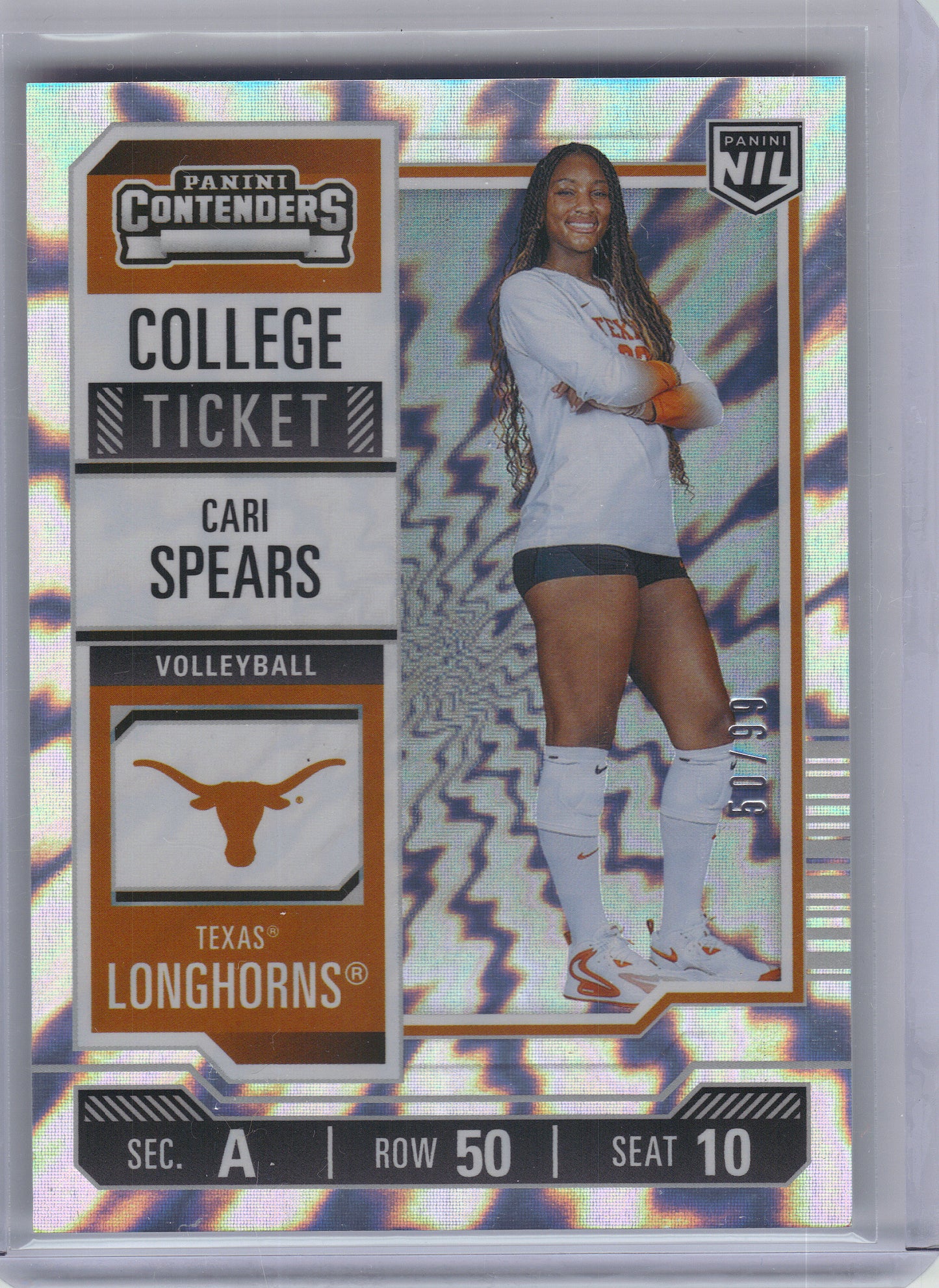 2025 Panini NIL Texas Longhorns #1 Cari Spears School Colors Lightning Spokes #/99 Texas Longhorns SN