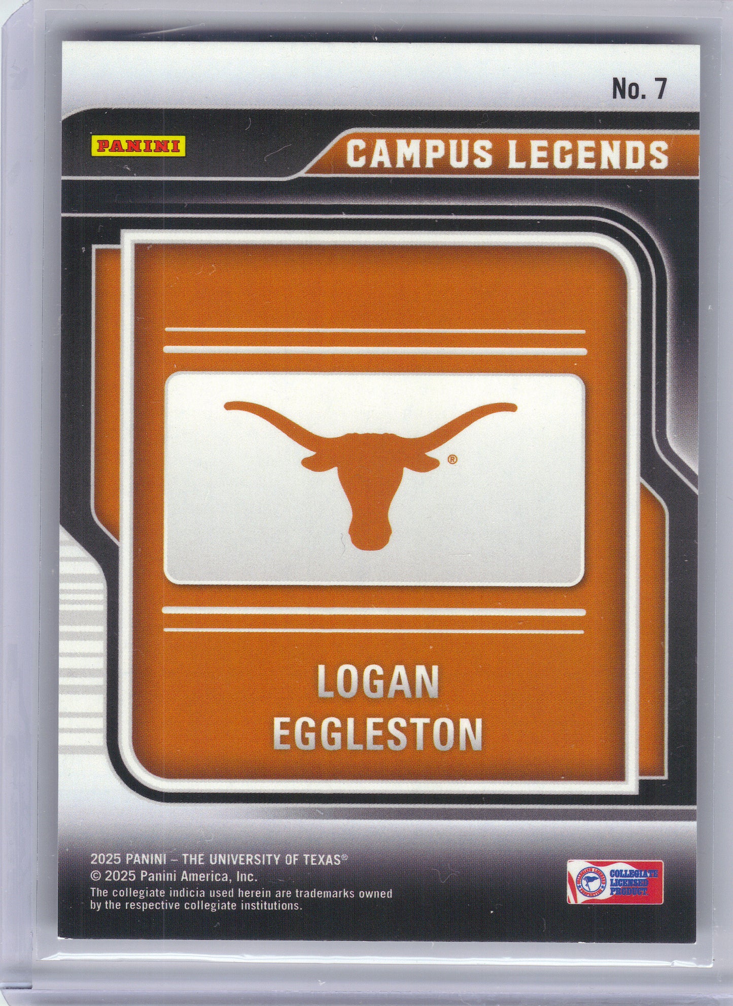 2025 Panini NIL Texas Longhorns #7 Logan Eggleston Campus Legends Swirl #/199 Texas Longhorns SN